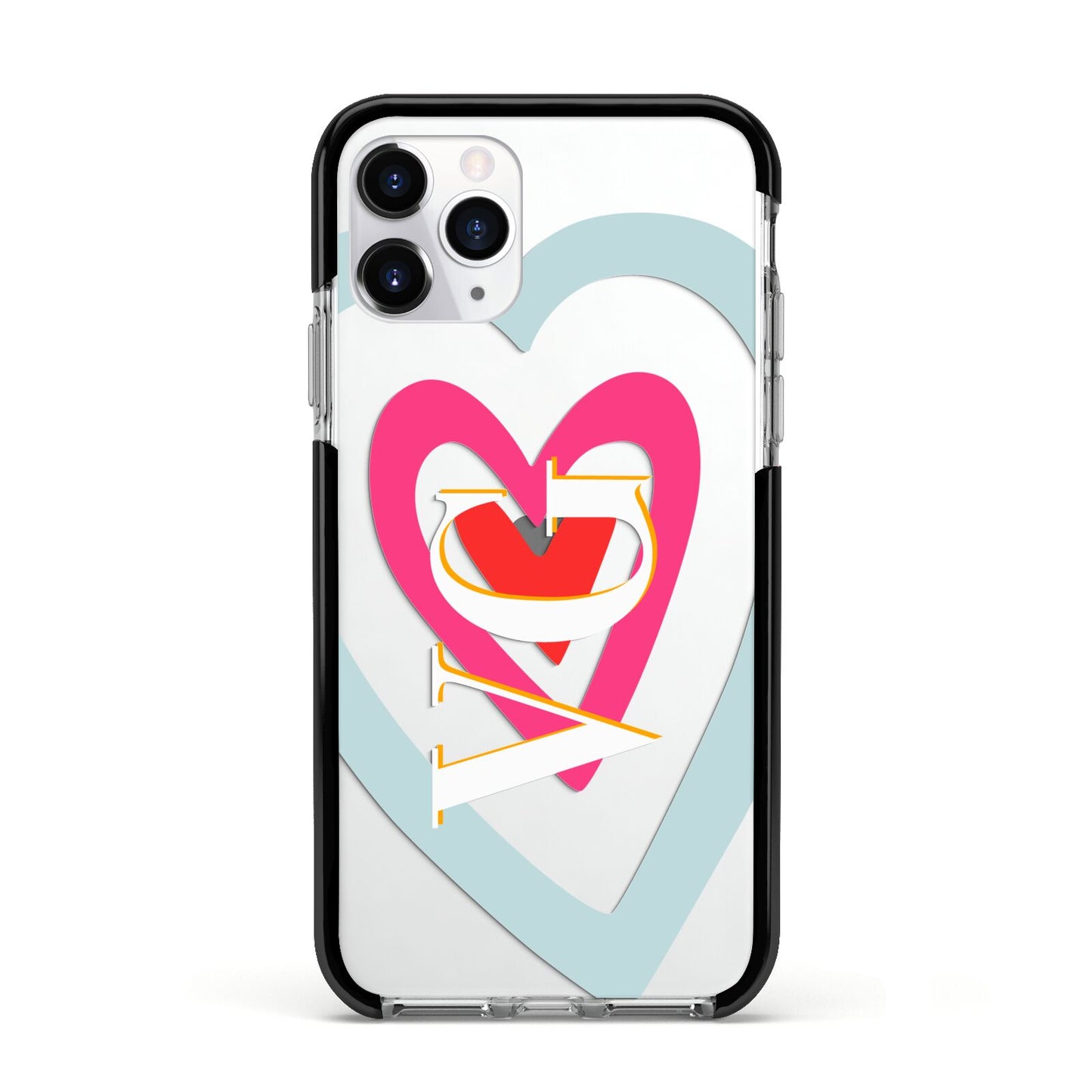 Personalised Initials Heart Apple iPhone 11 Pro in Silver with Black Impact Case