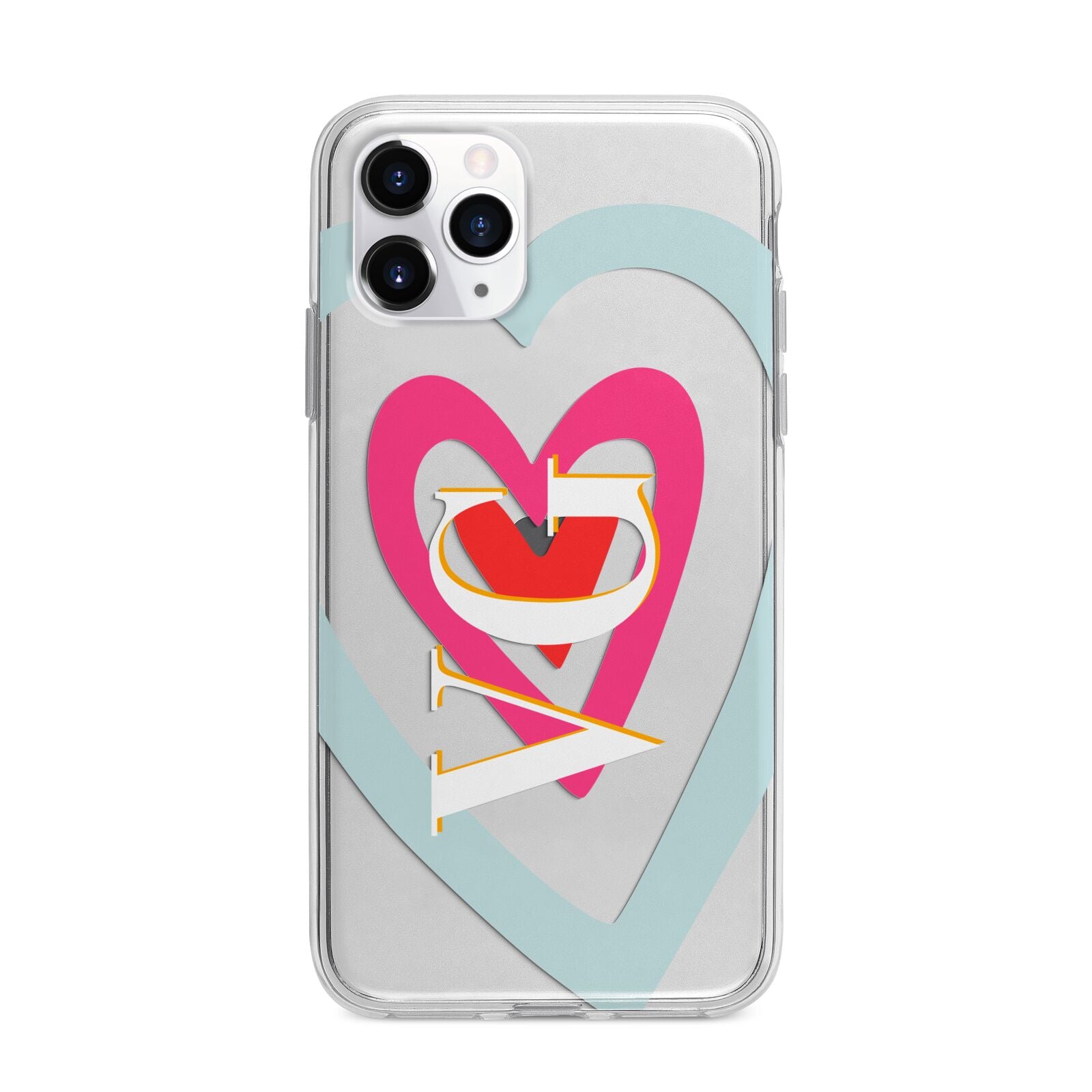 Personalised Initials Heart Apple iPhone 11 Pro in Silver with Bumper Case