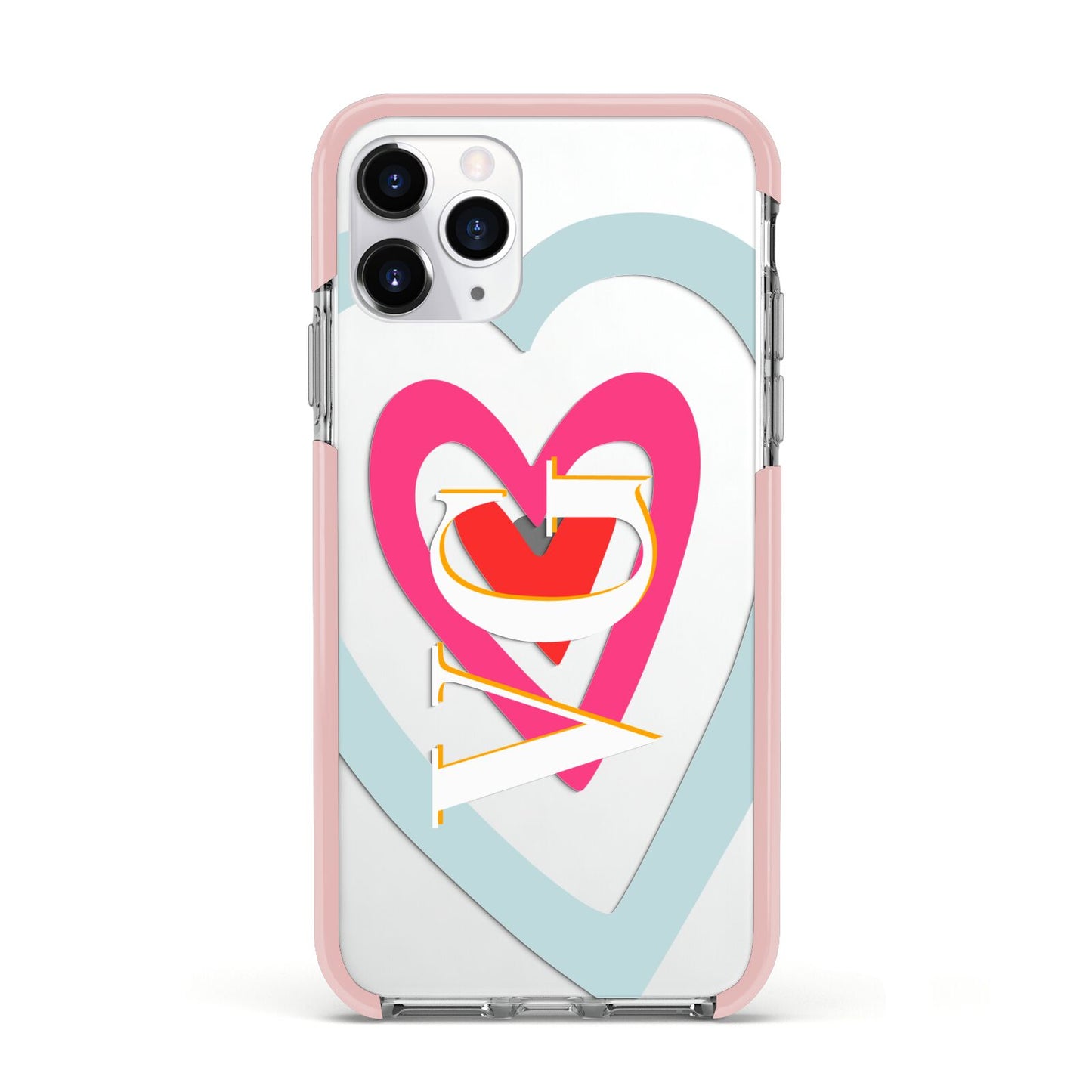 Personalised Initials Heart Apple iPhone 11 Pro in Silver with Pink Impact Case