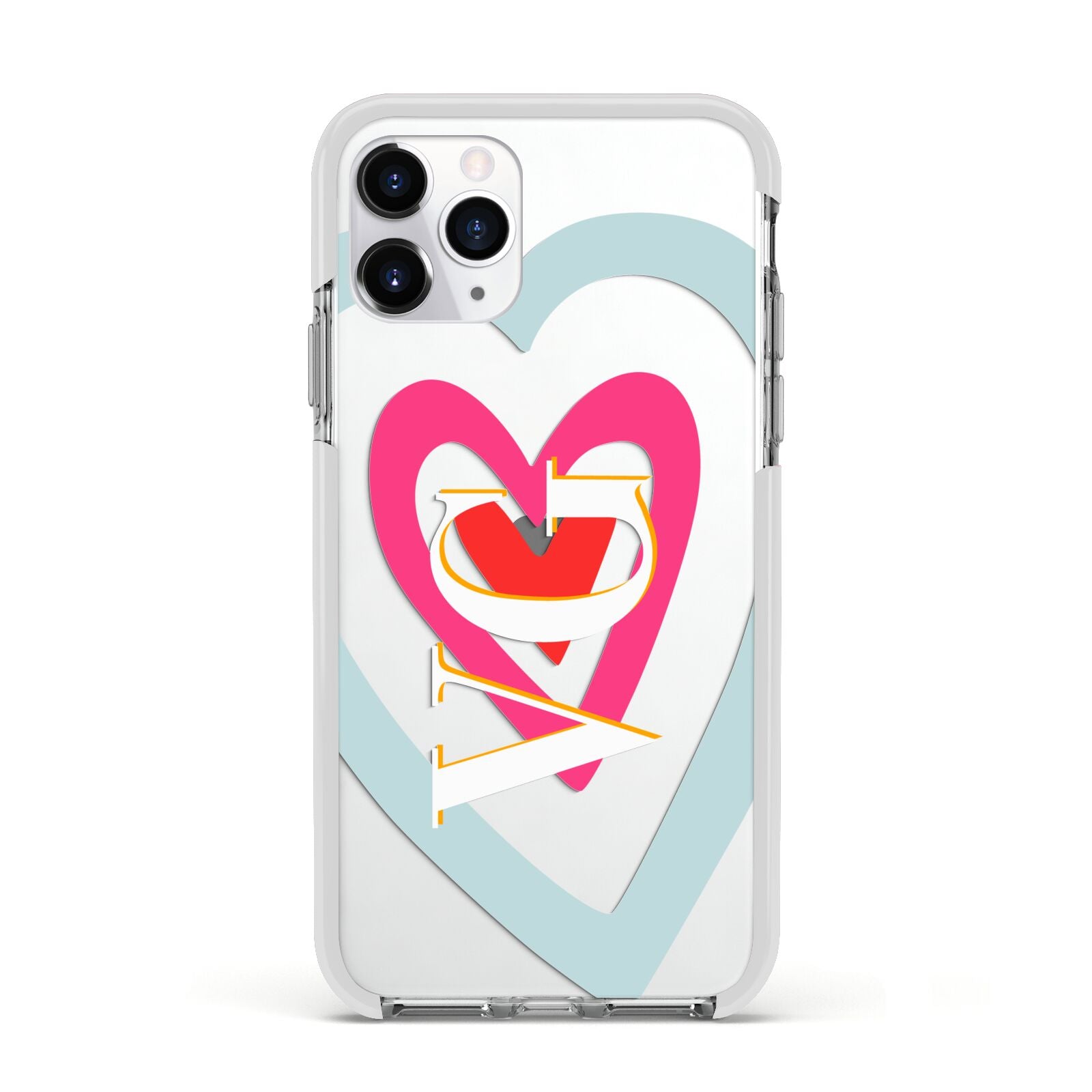 Personalised Initials Heart Apple iPhone 11 Pro in Silver with White Impact Case