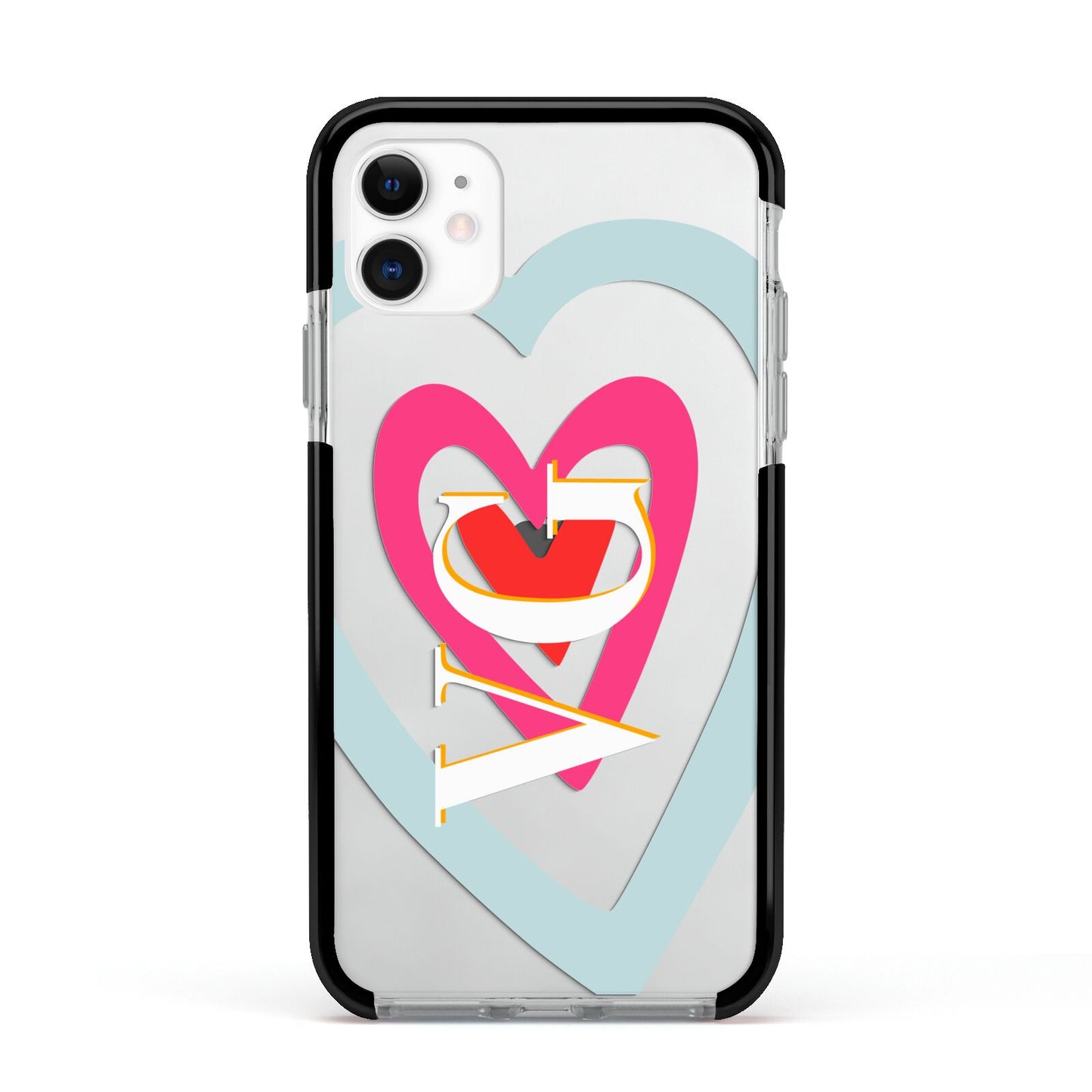 Personalised Initials Heart Apple iPhone 11 in White with Black Impact Case