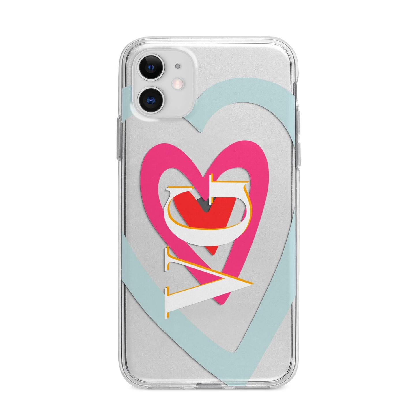 Personalised Initials Heart Apple iPhone 11 in White with Bumper Case