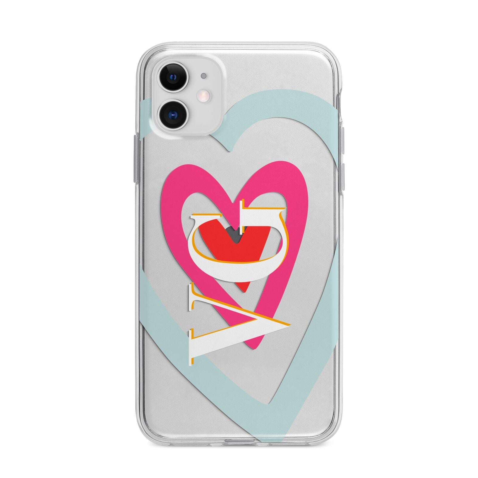 Personalised Initials Heart Apple iPhone 11 in White with Bumper Case