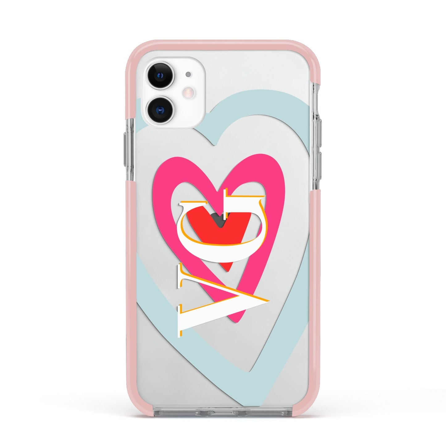 Personalised Initials Heart Apple iPhone 11 in White with Pink Impact Case