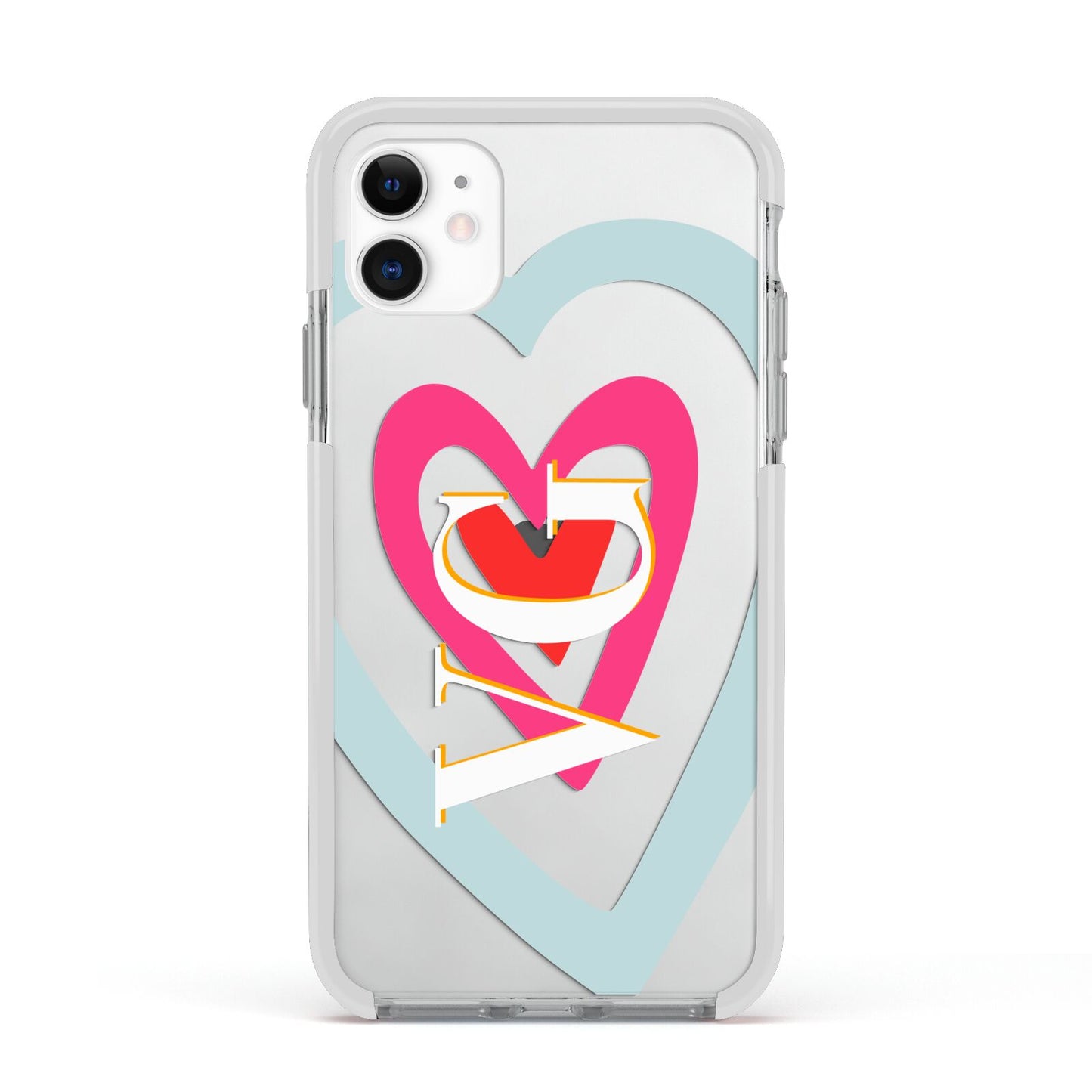 Personalised Initials Heart Apple iPhone 11 in White with White Impact Case