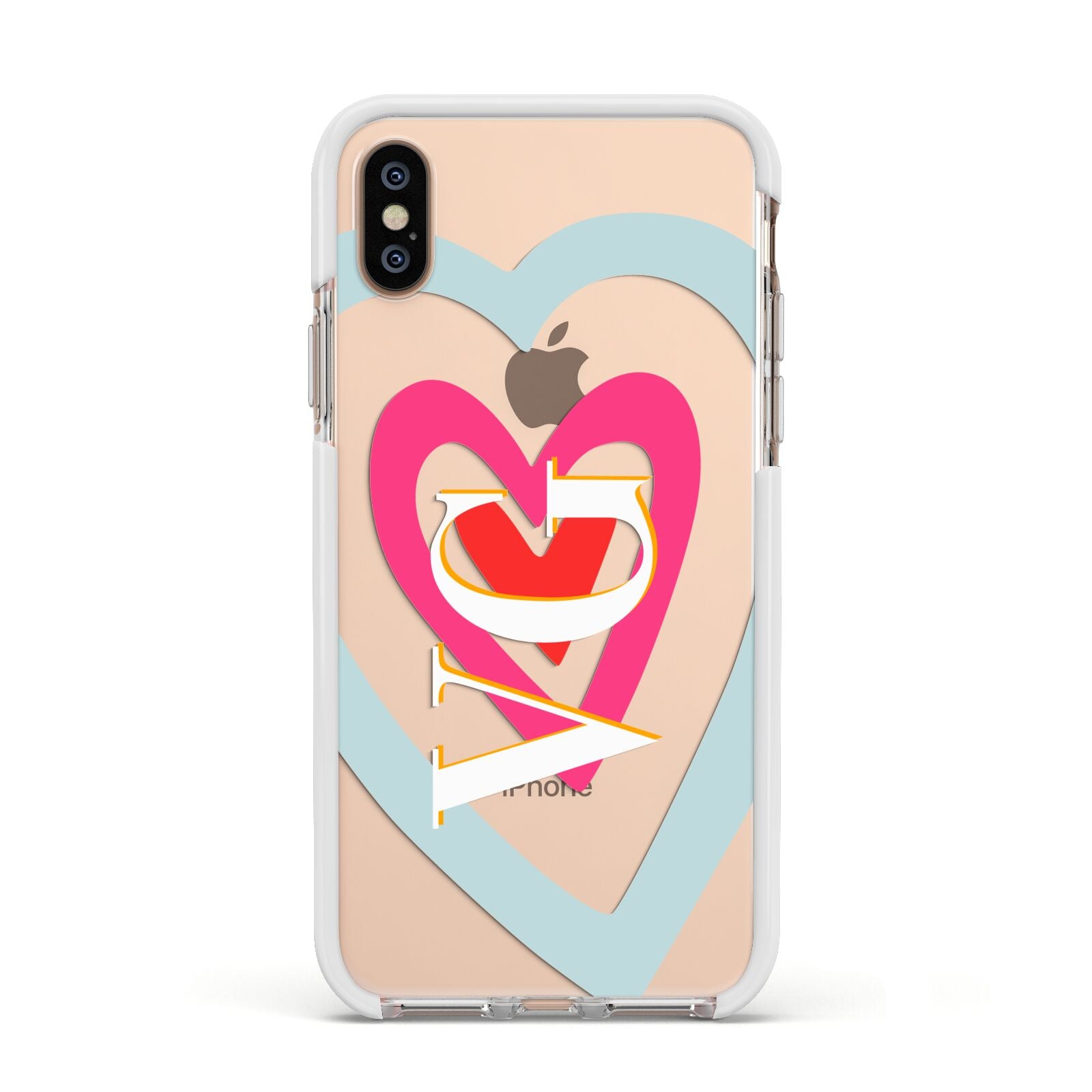 Personalised Initials Heart Apple iPhone Xs Impact Case White Edge on Gold Phone