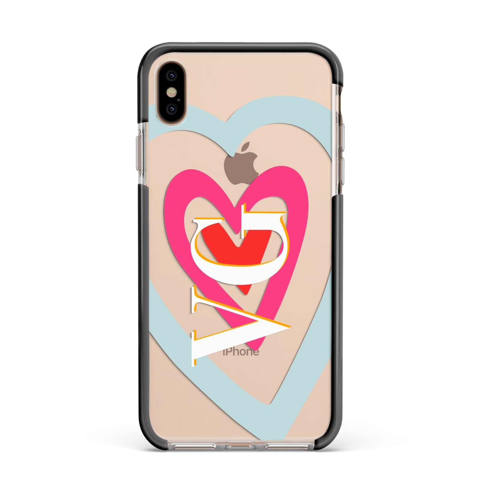 Personalised Initials Heart Apple iPhone Xs Max Impact Case Black Edge on Gold Phone