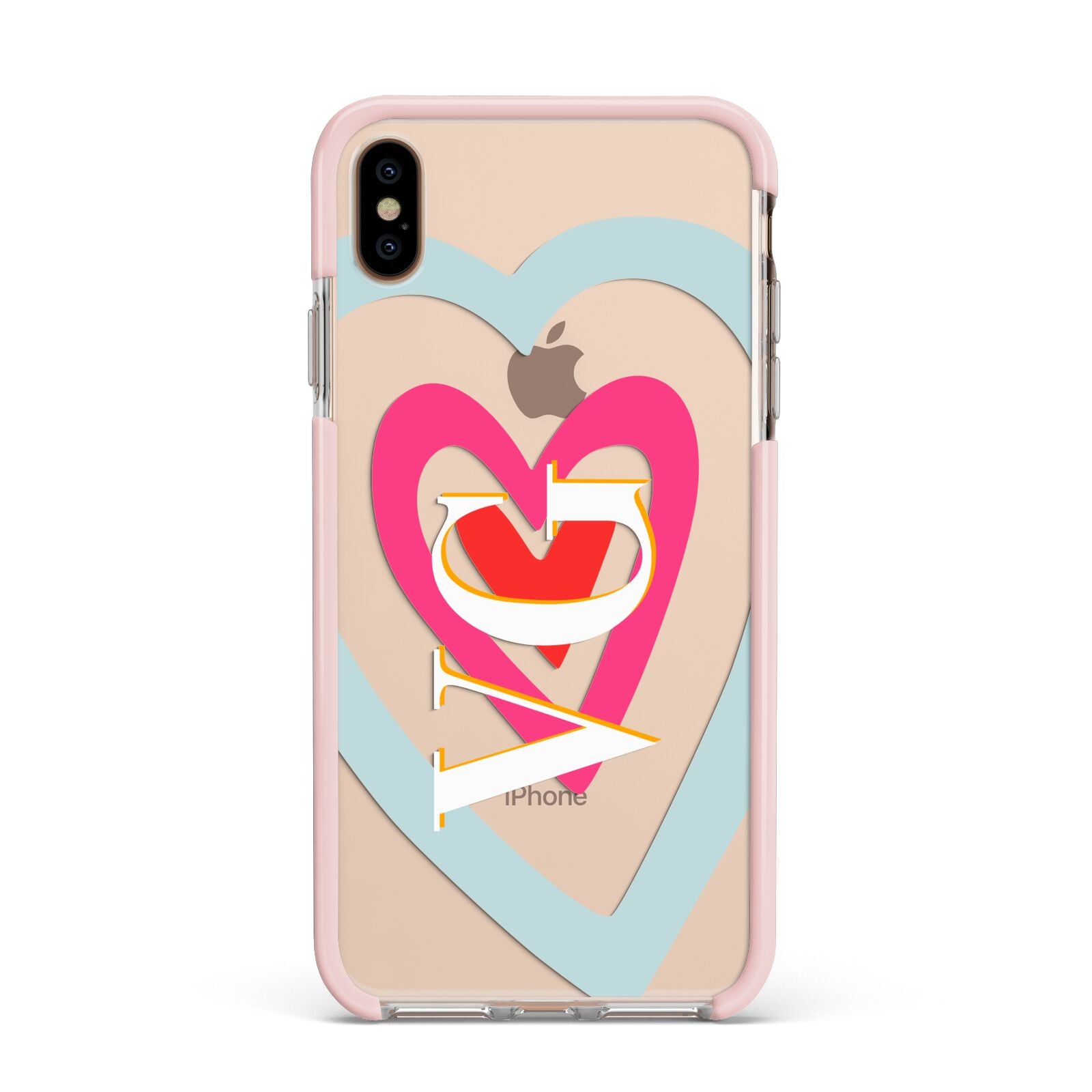 Personalised Initials Heart Apple iPhone Xs Max Impact Case Pink Edge on Gold Phone