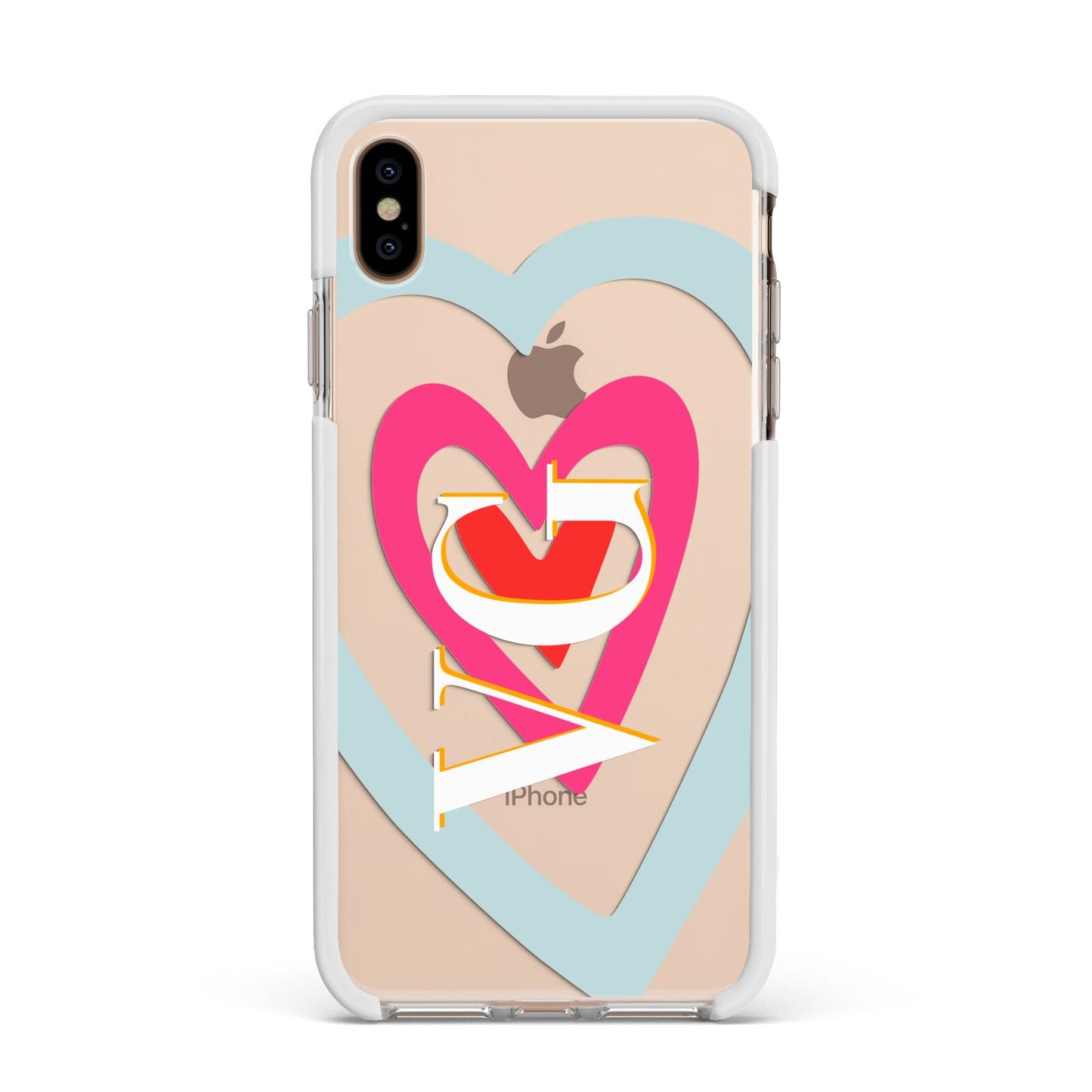 Personalised Initials Heart Apple iPhone Xs Max Impact Case White Edge on Gold Phone