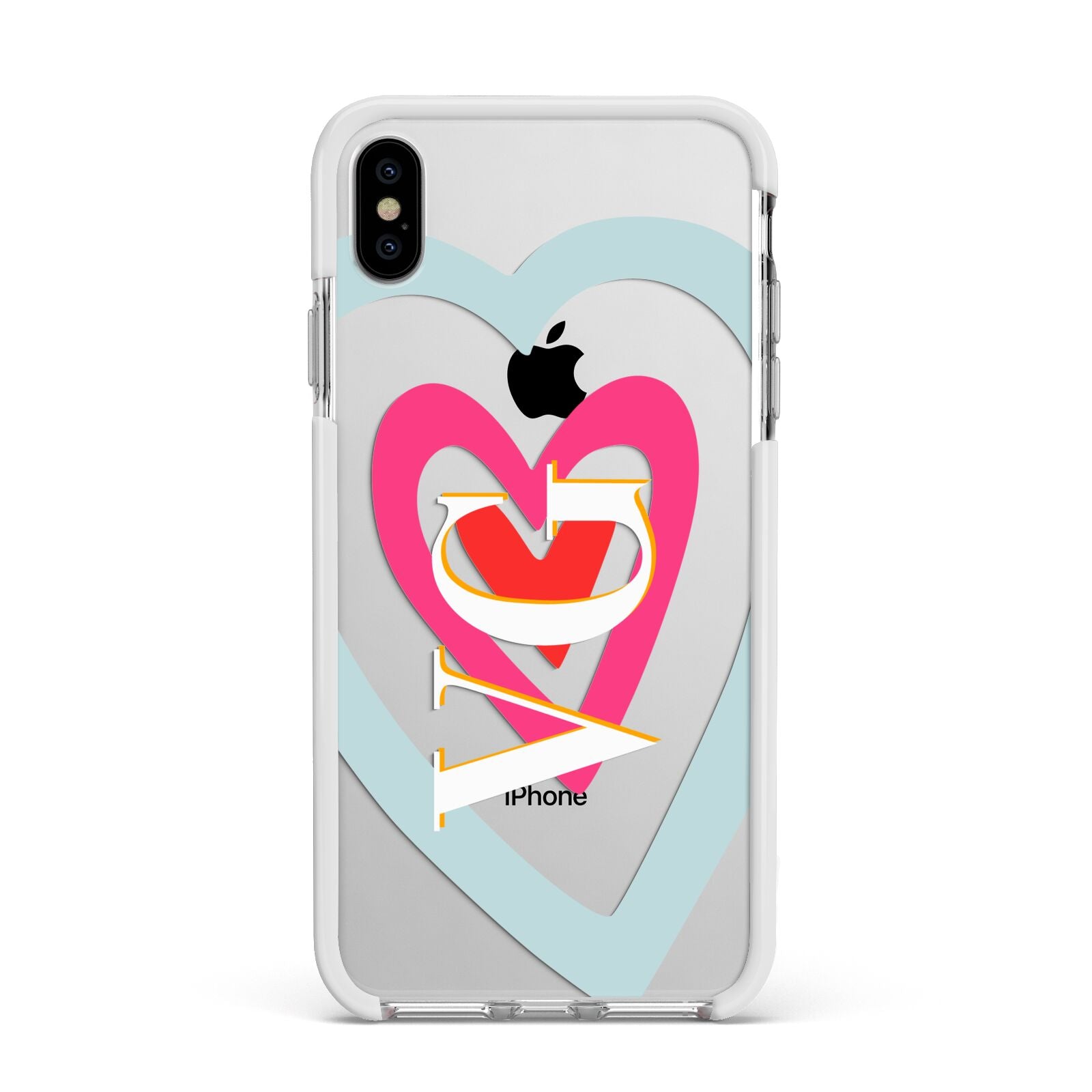 Personalised Initials Heart Apple iPhone Xs Max Impact Case White Edge on Silver Phone