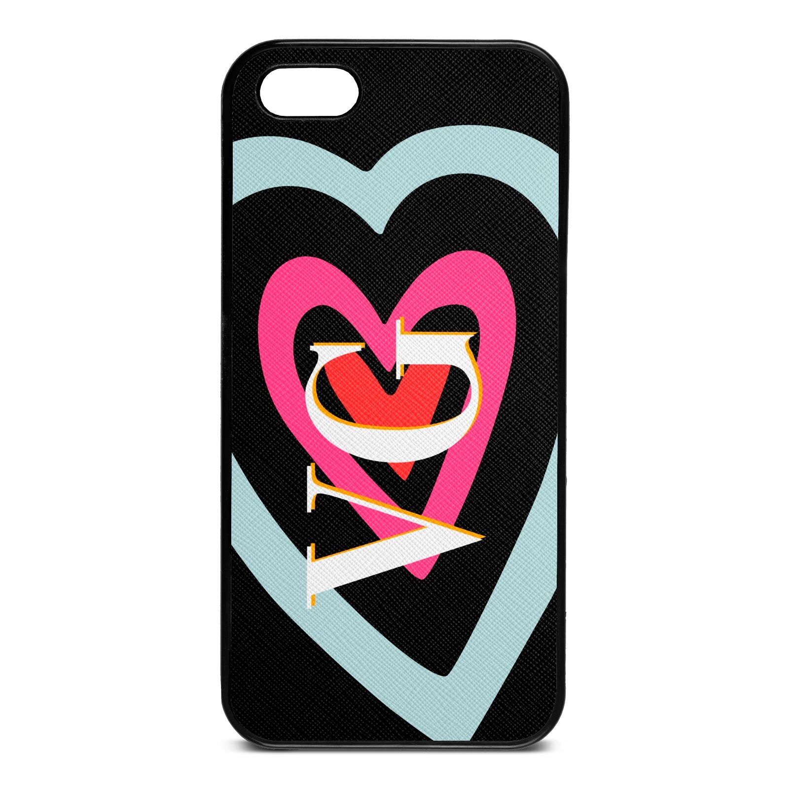 Personalised Initials Heart Black Saffiano Leather iPhone 5 Case