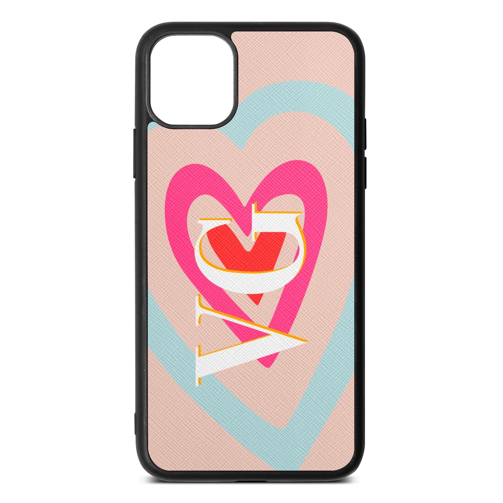 Personalised Initials Heart Nude Saffiano Leather iPhone 11 Pro Max Case