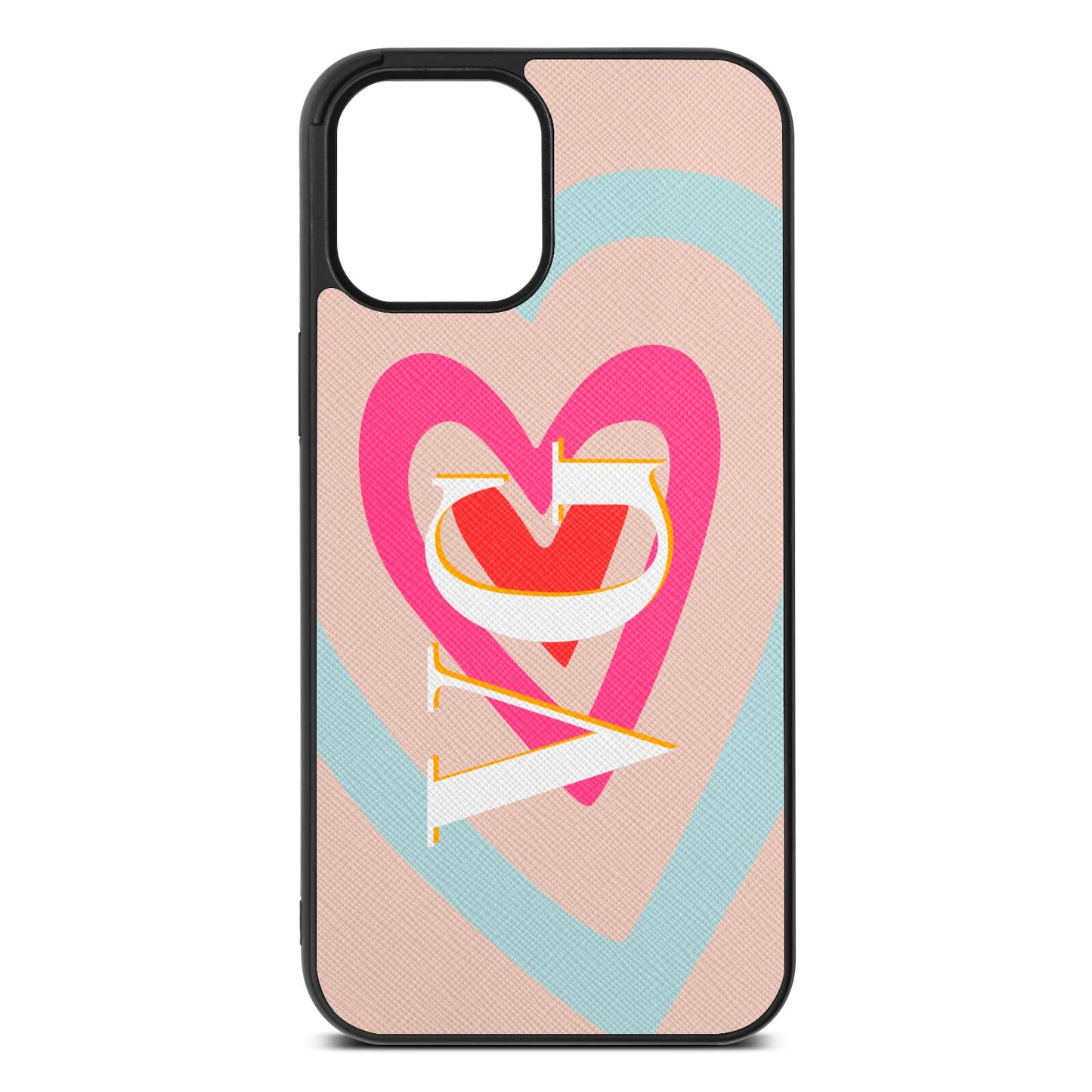 Personalised Initials Heart Nude Saffiano Leather iPhone 12 Pro Max Case