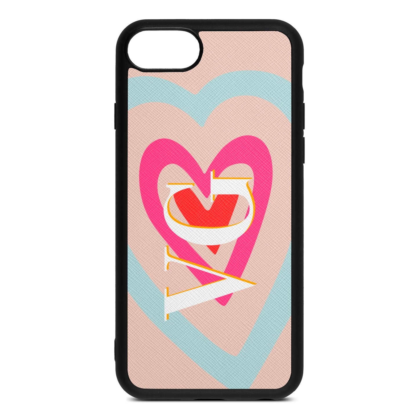 Personalised Initials Heart Nude Saffiano Leather iPhone 8 Case