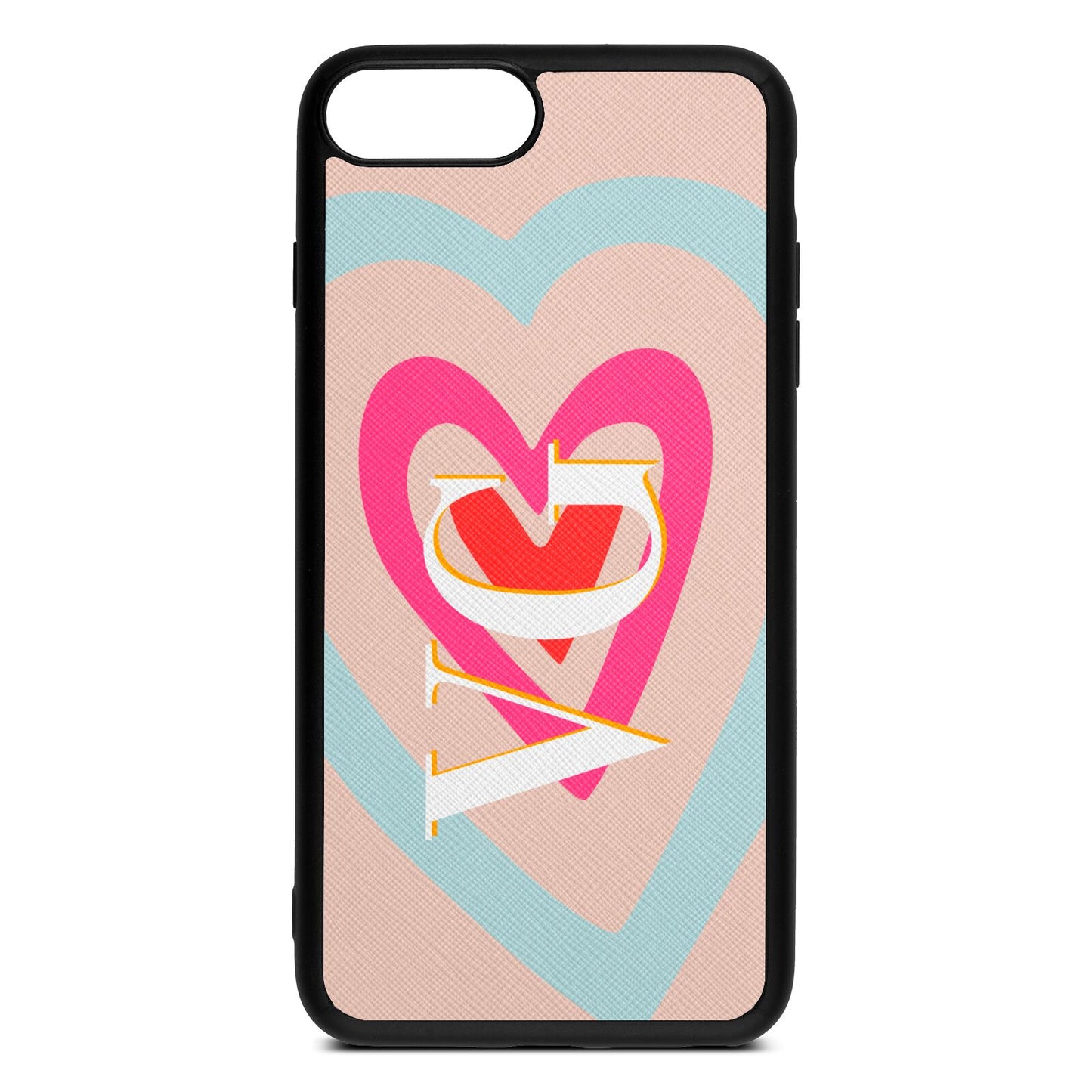 Personalised Initials Heart Nude Saffiano Leather iPhone 8 Plus Case