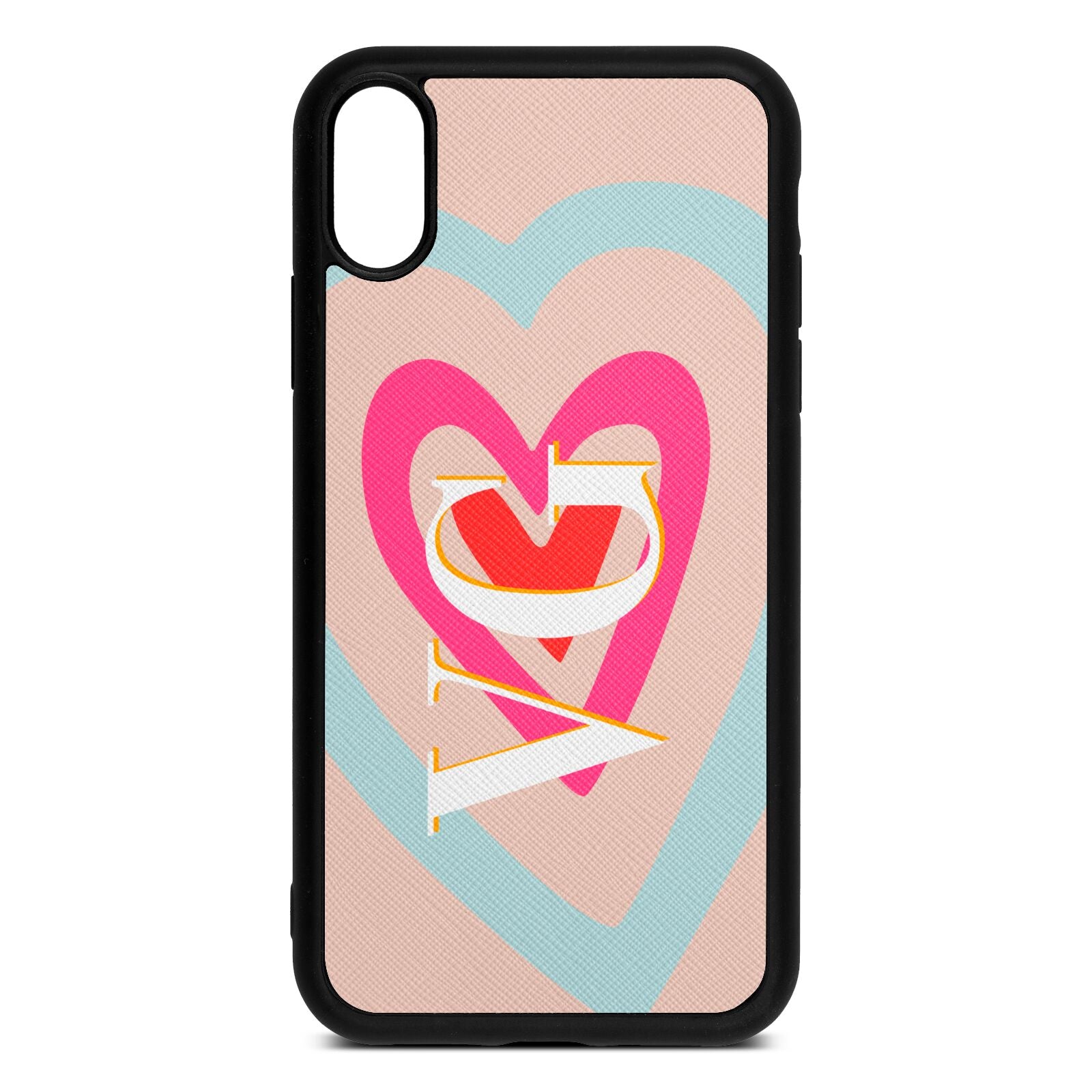 Personalised Initials Heart Nude Saffiano Leather iPhone Xr Case