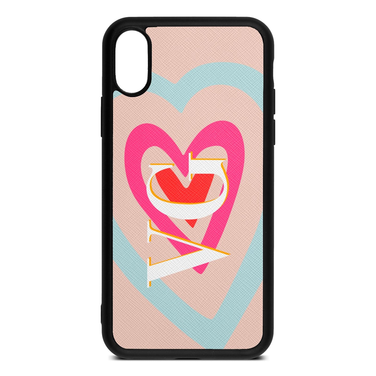 Personalised Initials Heart Nude Saffiano Leather iPhone Xs Case