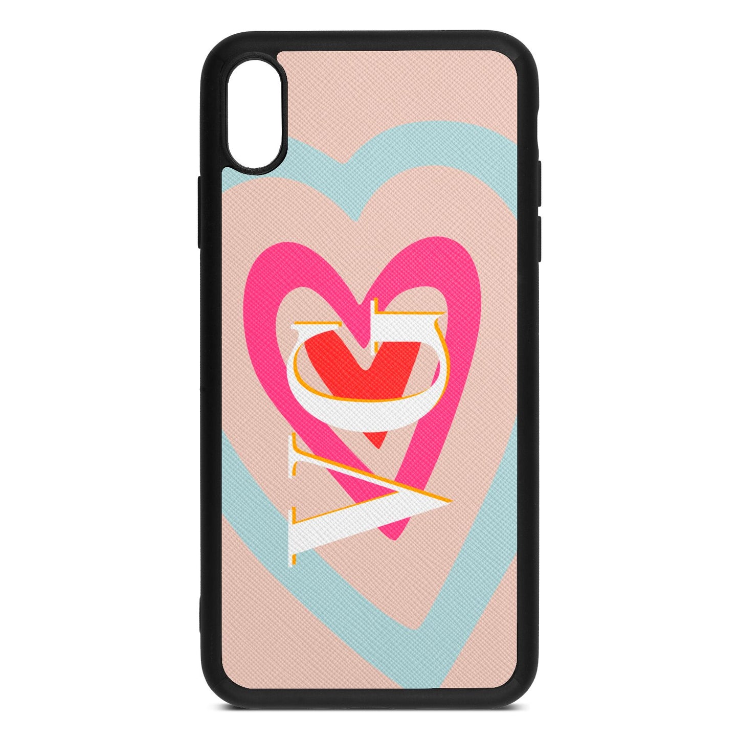 Personalised Initials Heart Nude Saffiano Leather iPhone Xs Max Case