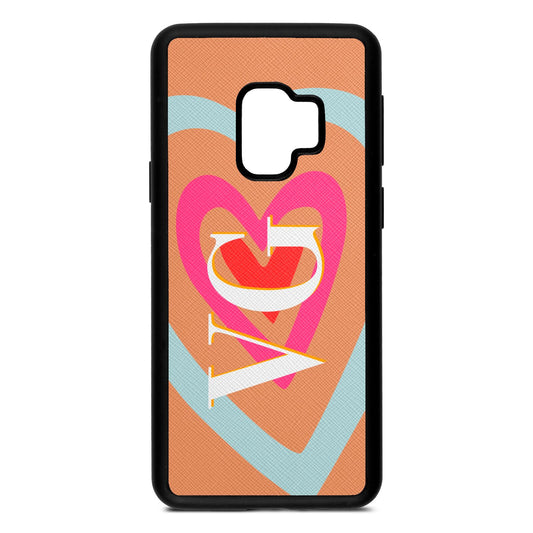 Personalised Initials Heart Orange Saffiano Leather Samsung S9 Case410749