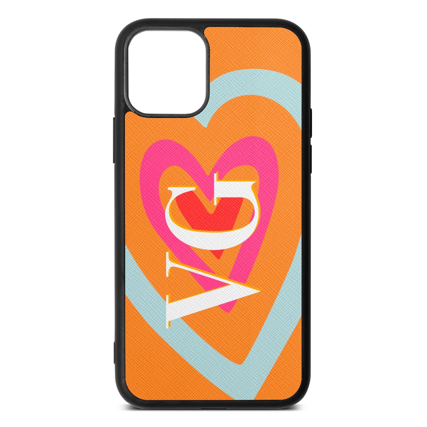 Personalised Initials Heart Saffron Saffiano Leather iPhone 11 Case