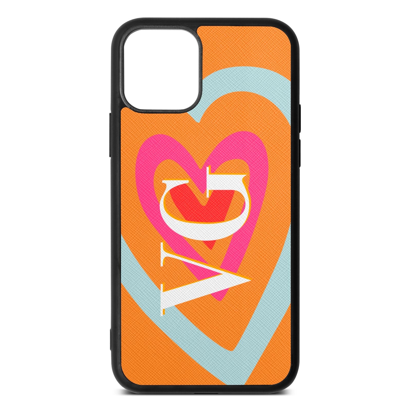 Personalised Initials Heart Saffron Saffiano Leather iPhone 11 Pro Case