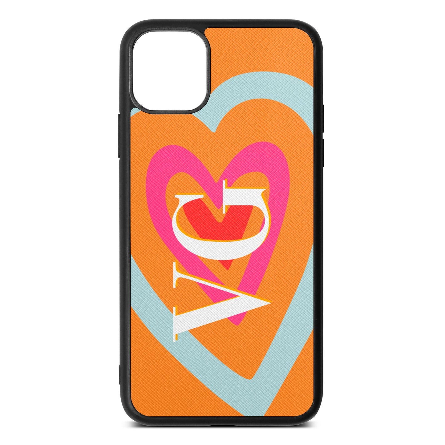 Personalised Initials Heart Saffron Saffiano Leather iPhone 11 Pro Max Case