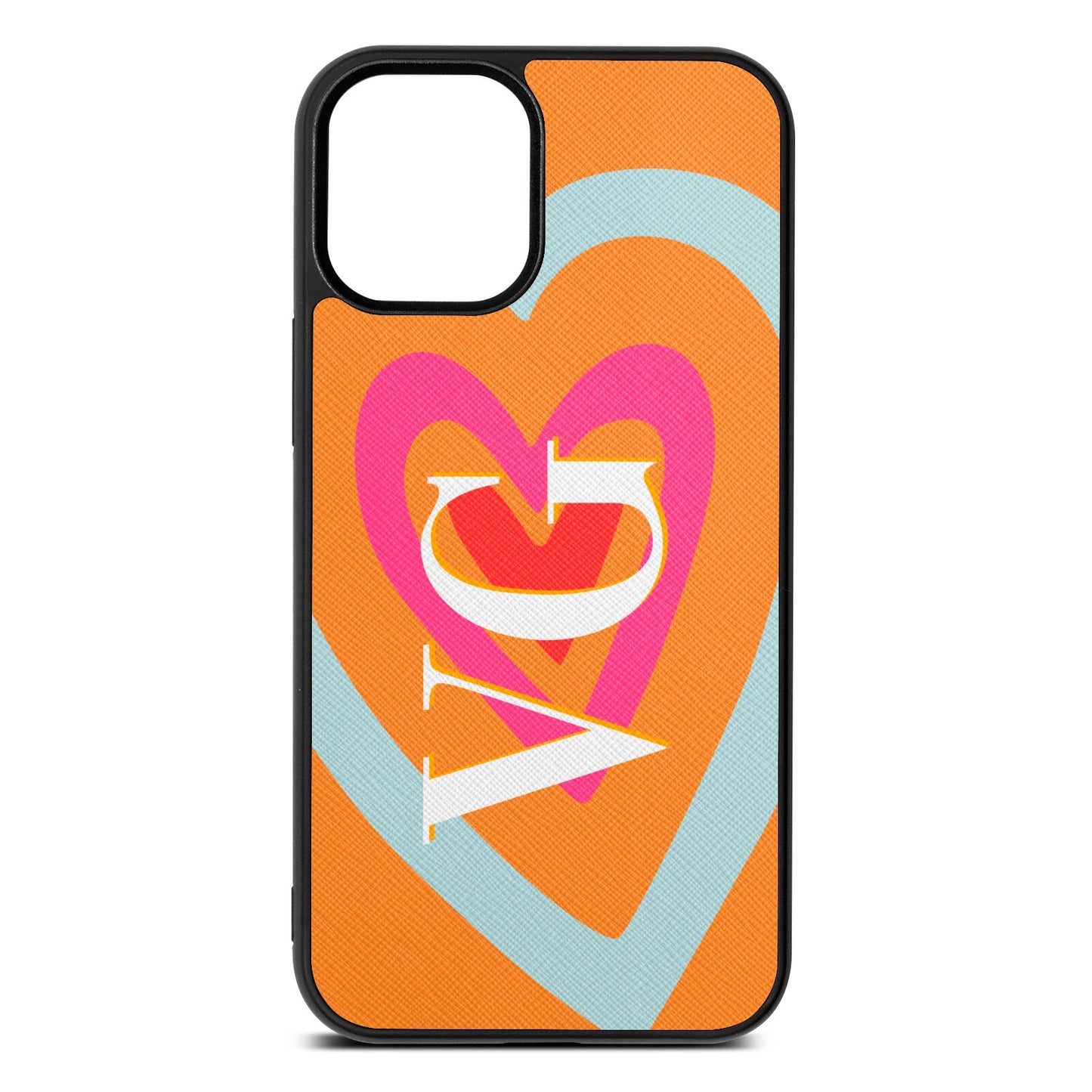 Personalised Initials Heart Saffron Saffiano Leather iPhone 12 Mini Case