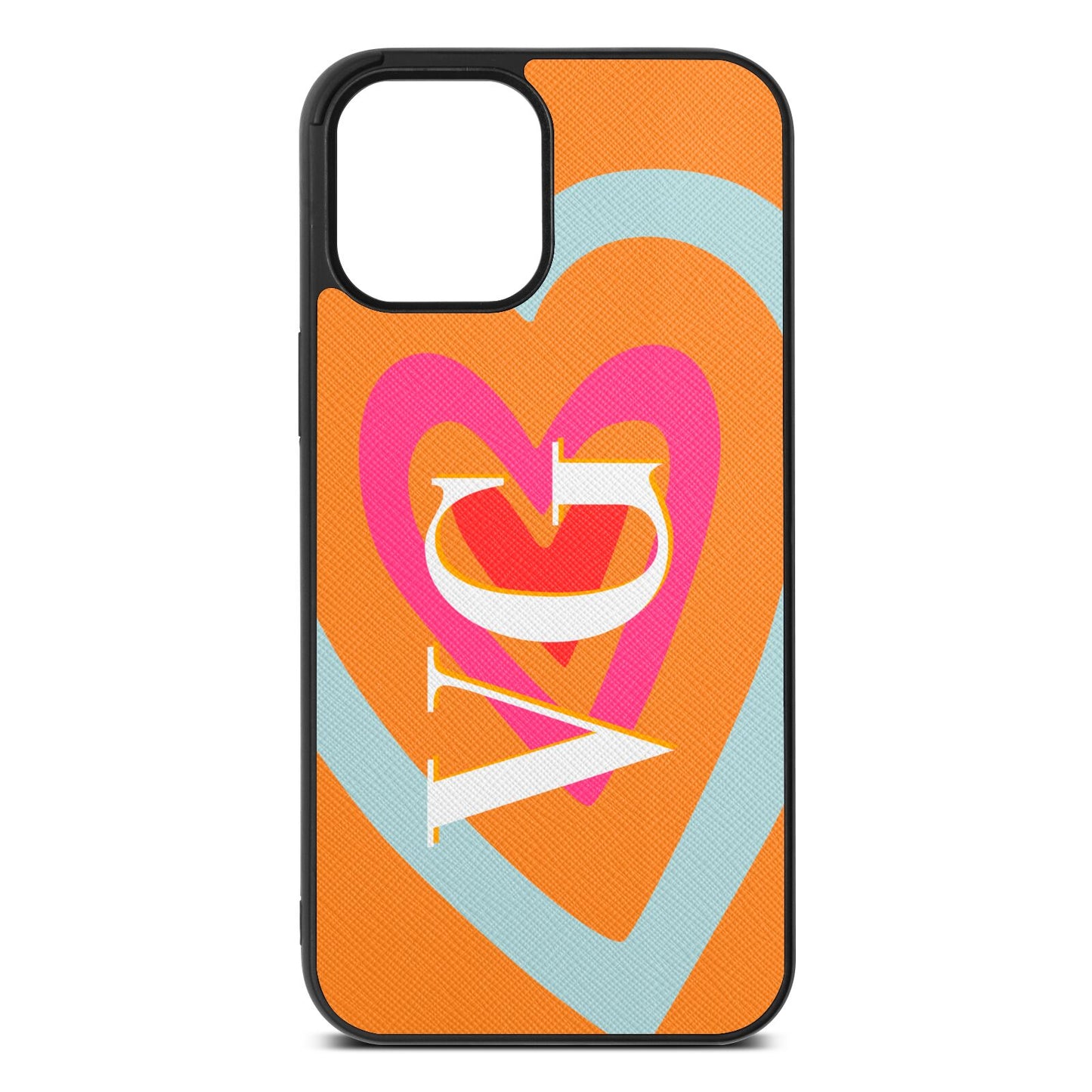 Personalised Initials Heart Saffron Saffiano Leather iPhone 12 Pro Max Case