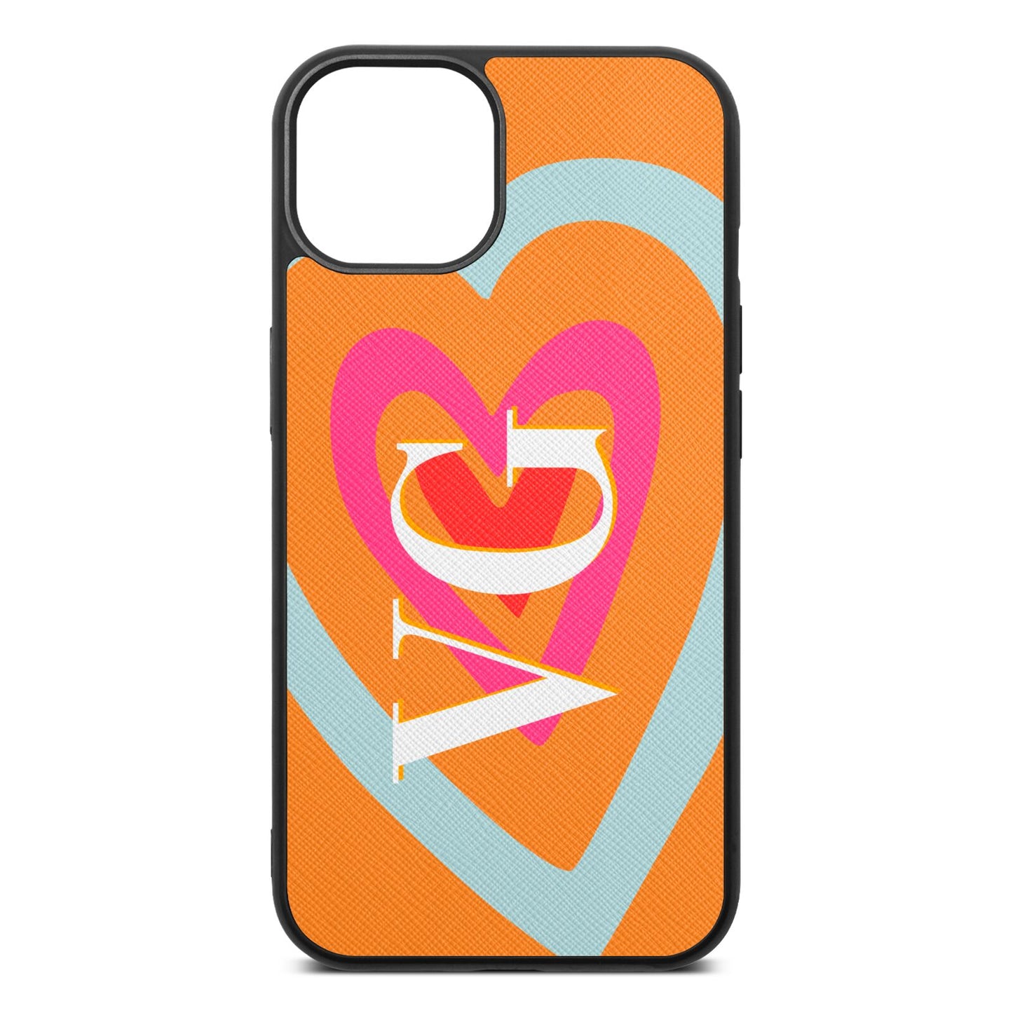 Personalised Initials Heart Saffron Saffiano Leather iPhone 13 Case