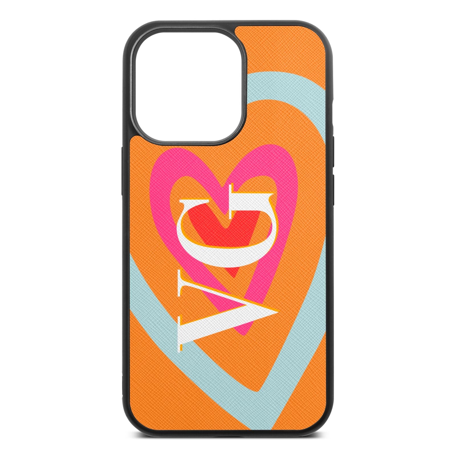 Personalised Initials Heart Saffron Saffiano Leather iPhone 13 Pro Case