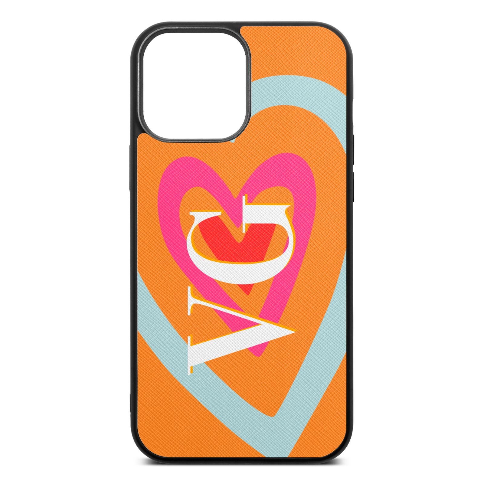 Personalised Initials Heart Saffron Saffiano Leather iPhone 13 Pro Max Case