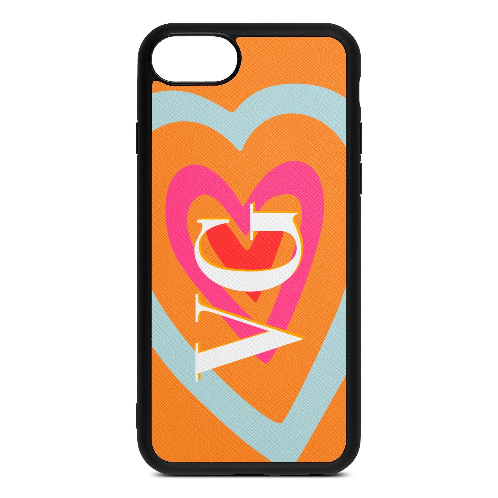 Personalised Initials Heart Saffron Saffiano Leather iPhone 8 Case