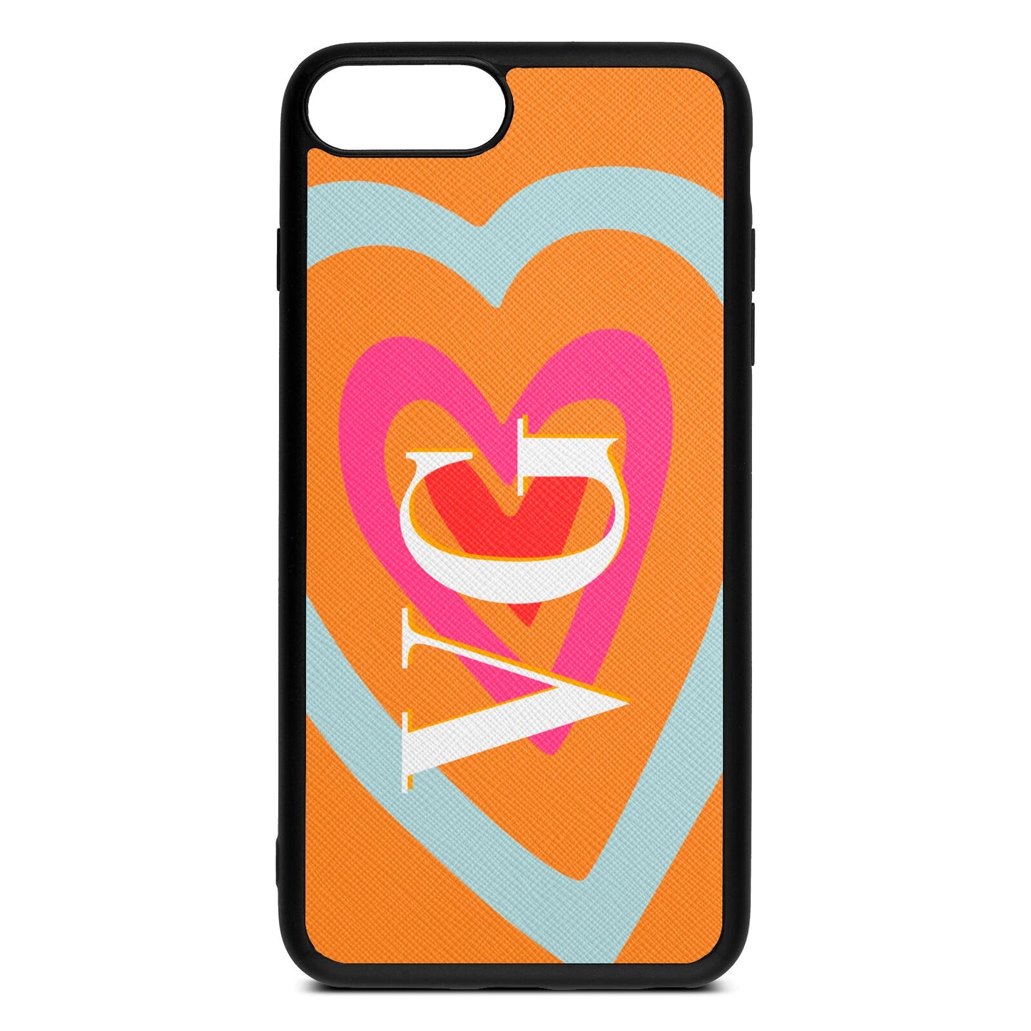 Personalised Initials Heart Saffron Saffiano Leather iPhone 8 Plus Case