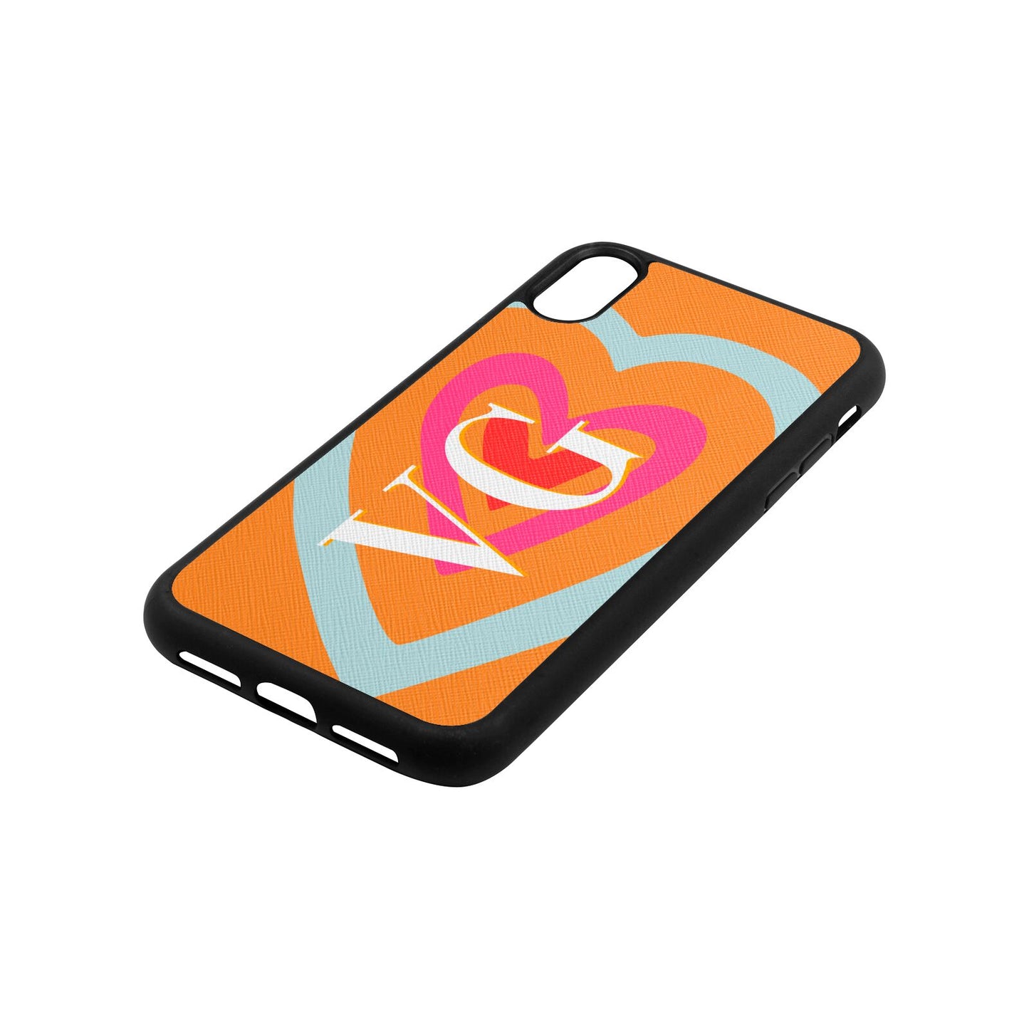 Personalised Initials Heart Saffron Saffiano Leather iPhone Xr Case Side Angle