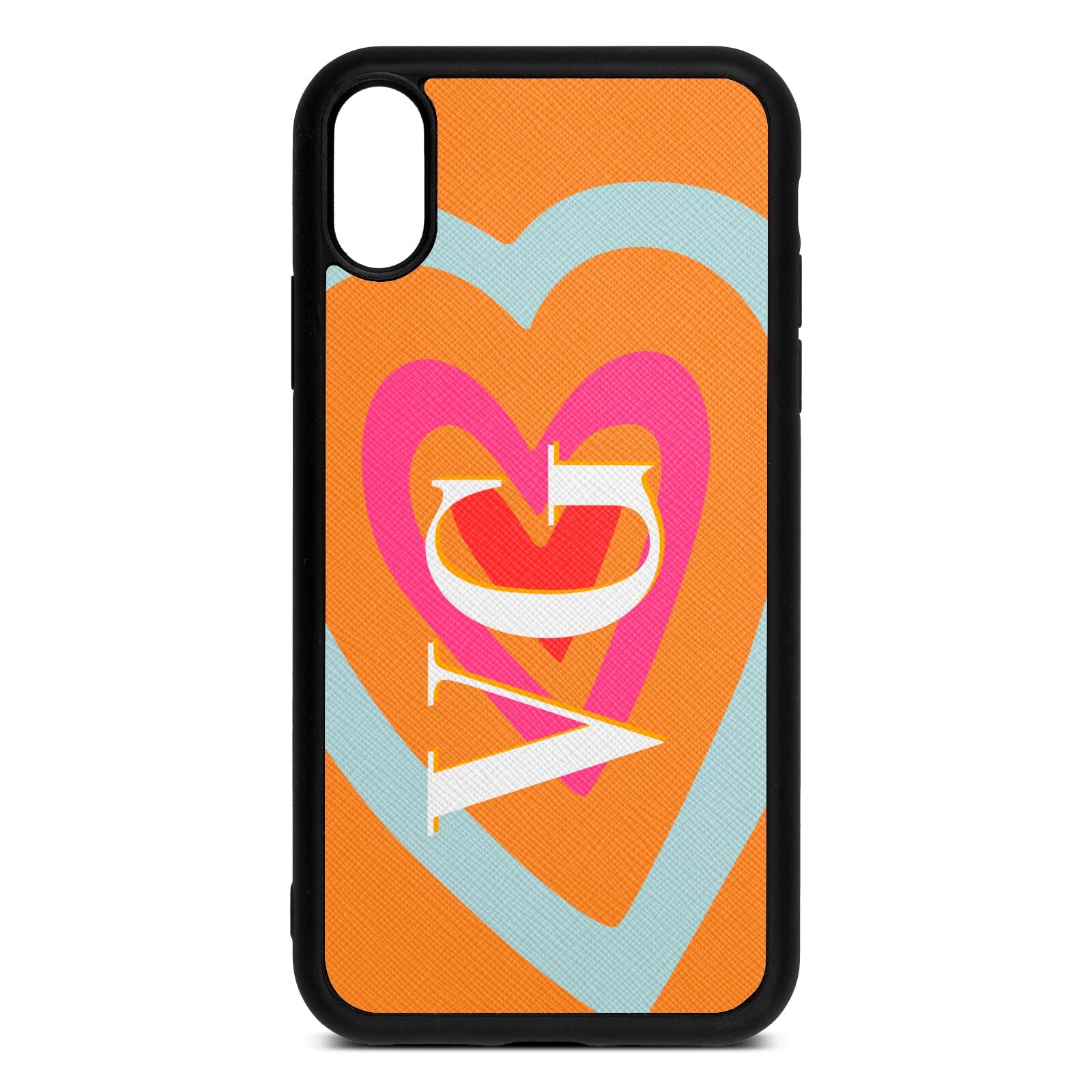 Personalised Initials Heart Saffron Saffiano Leather iPhone Xr Case