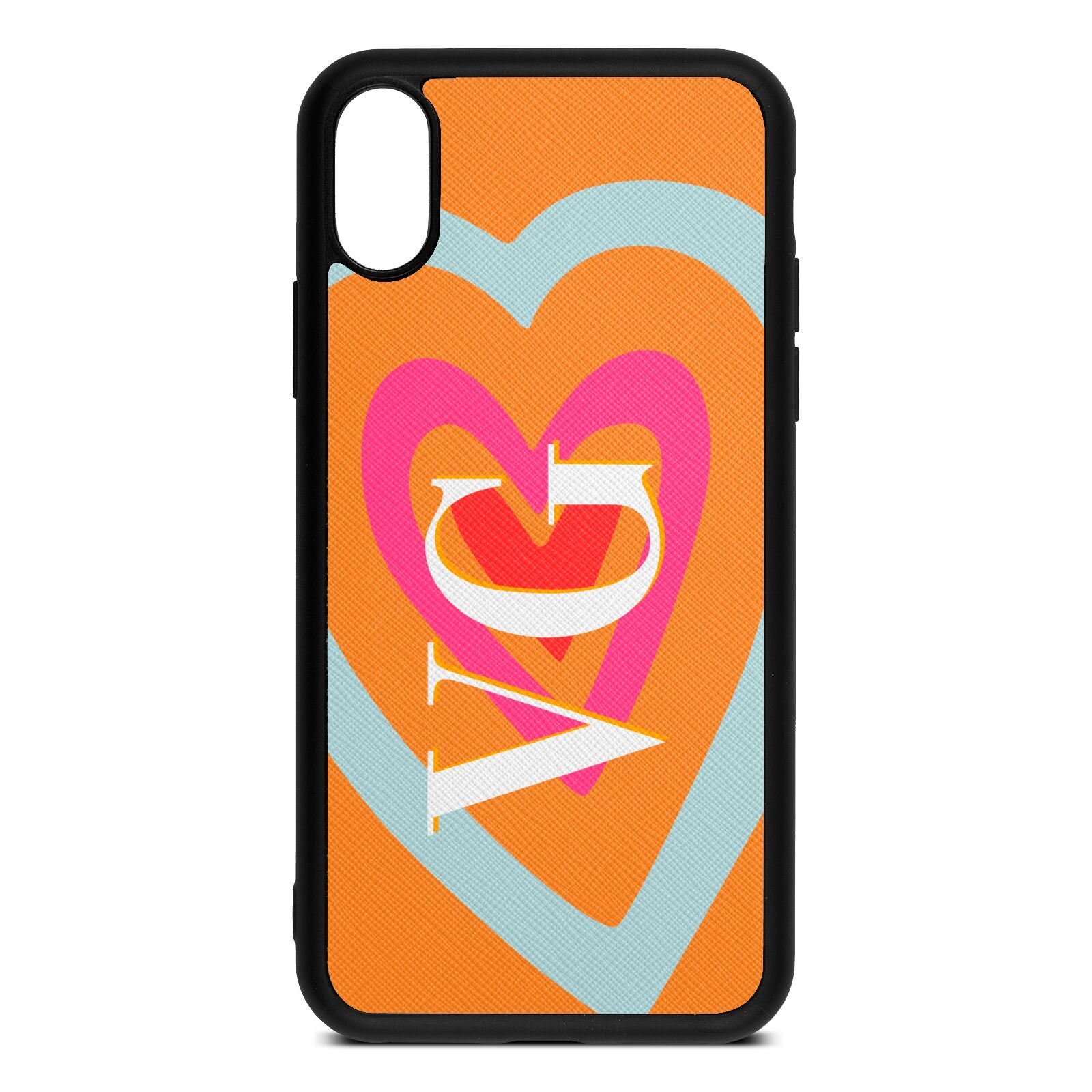 Personalised Initials Heart Saffron Saffiano Leather iPhone Xs Case