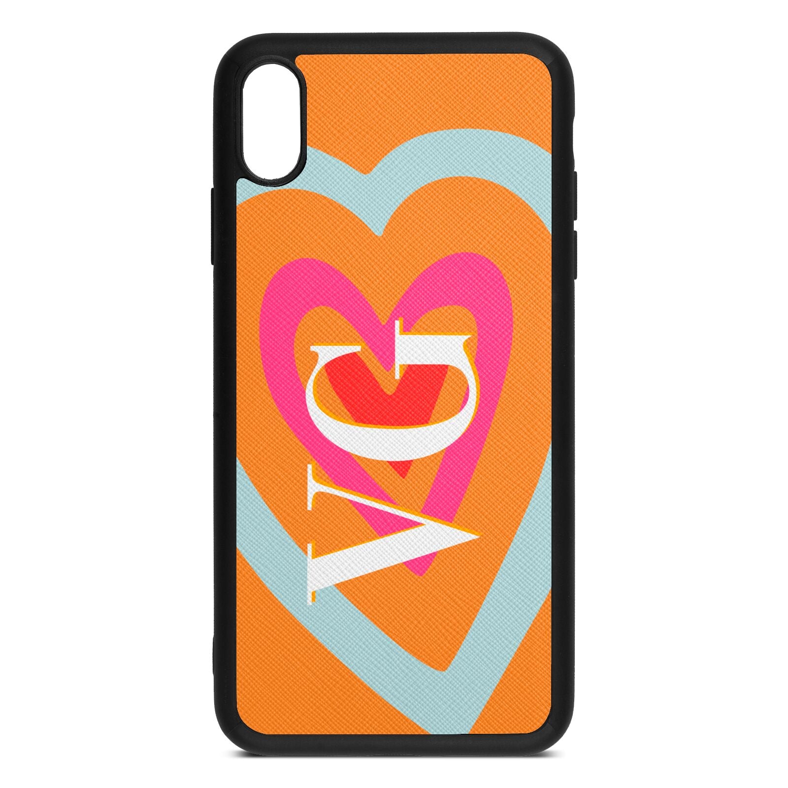 Personalised Initials Heart Saffron Saffiano Leather iPhone Xs Max Case