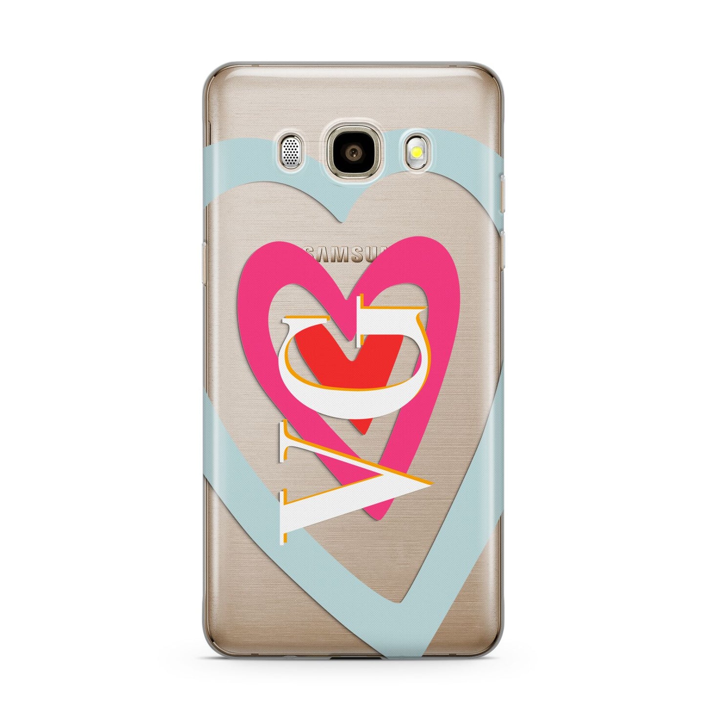 Personalised Initials Heart Samsung Galaxy J7 2016 Case on gold phone