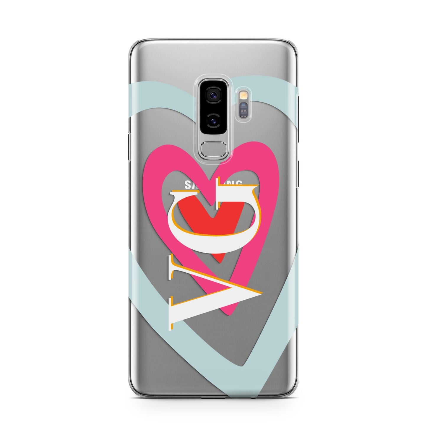 Personalised Initials Heart Samsung Galaxy S9 Plus Case on Silver phone