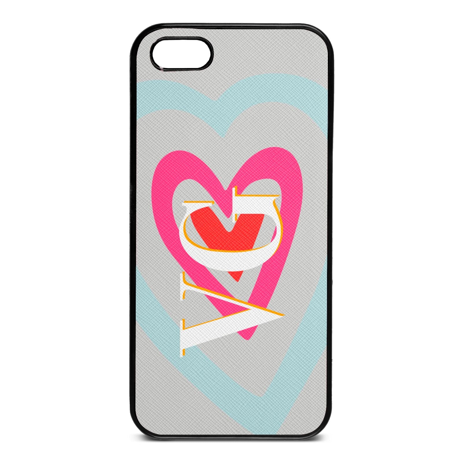 Personalised Initials Heart Silver Saffiano Leather iPhone 5 Case