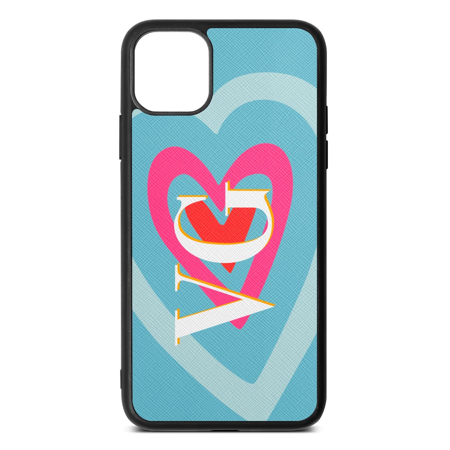 Personalised Initials Heart Sky Saffiano Leather iPhone 11 Pro Max Case