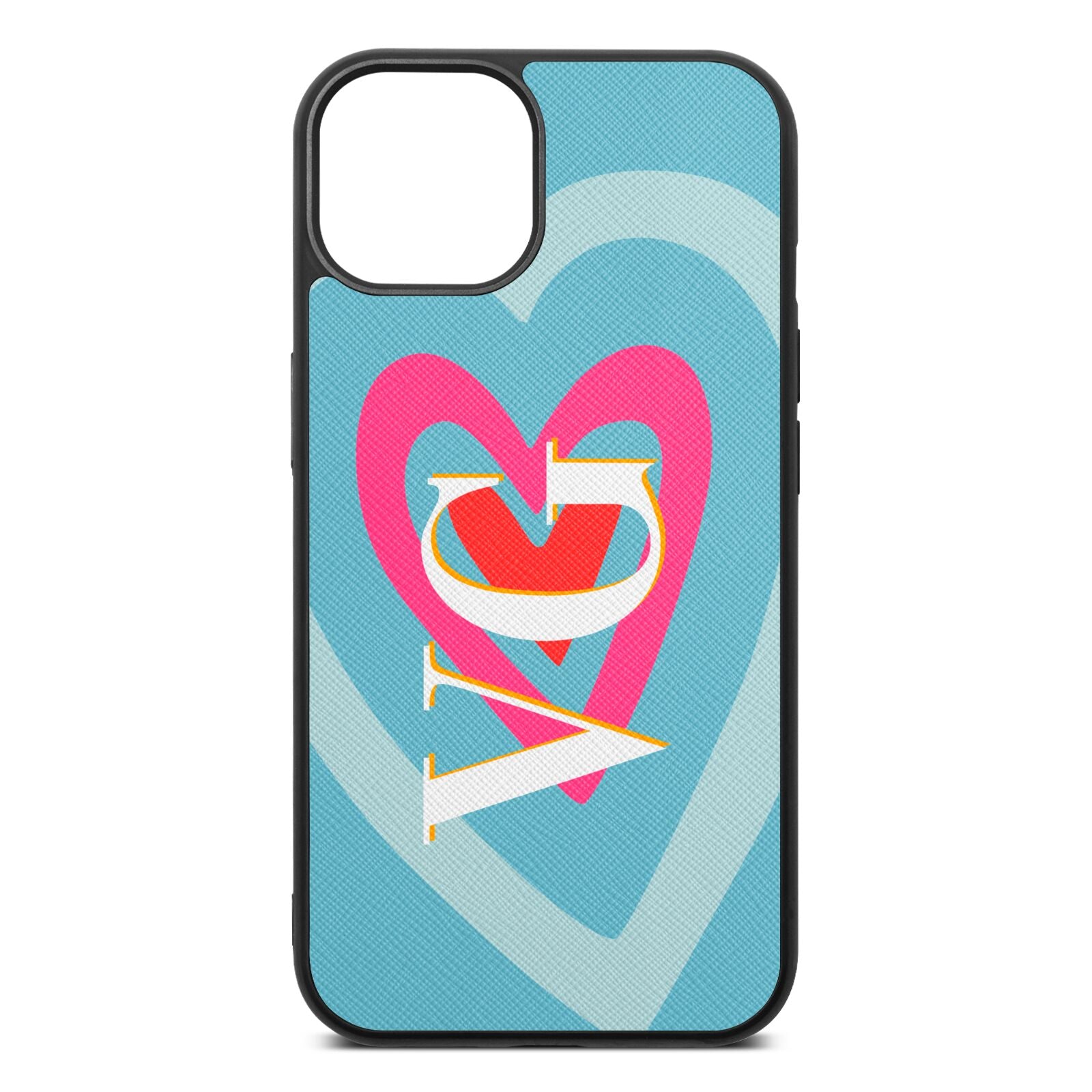 Personalised Initials Heart Sky Saffiano Leather iPhone 13 Case