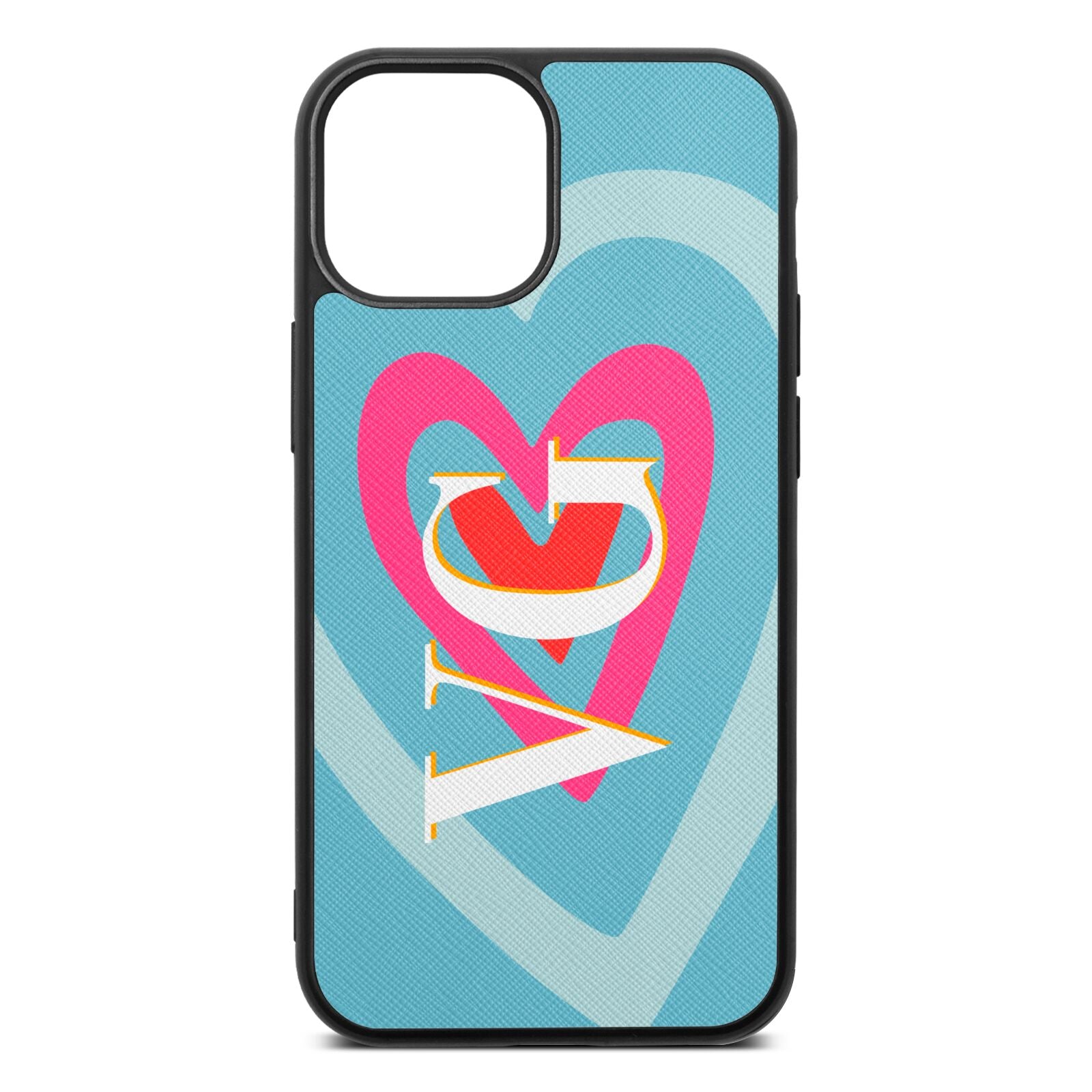 Personalised Initials Heart Sky Saffiano Leather iPhone 13 Mini Case