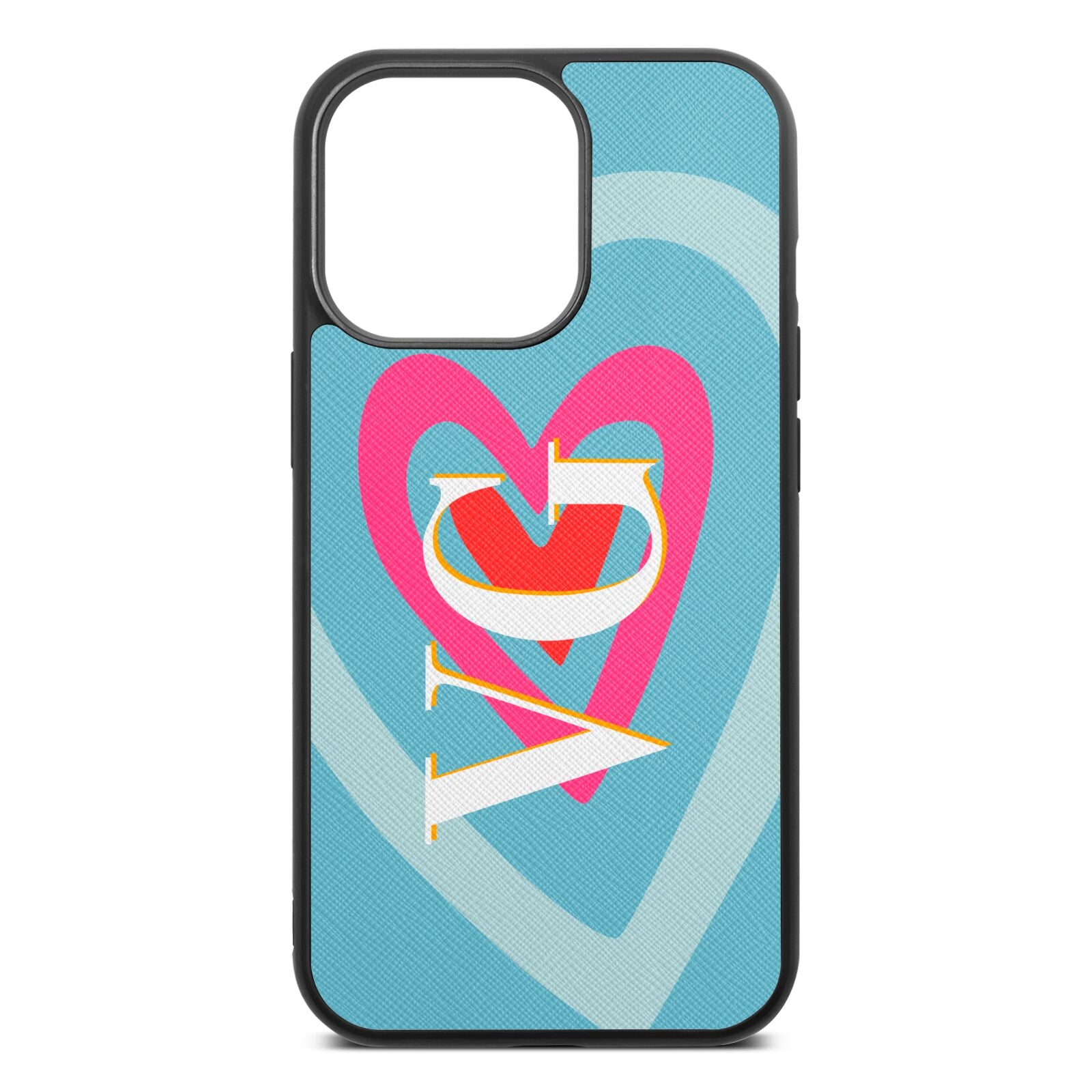 Personalised Initials Heart Sky Saffiano Leather iPhone 13 Pro Case