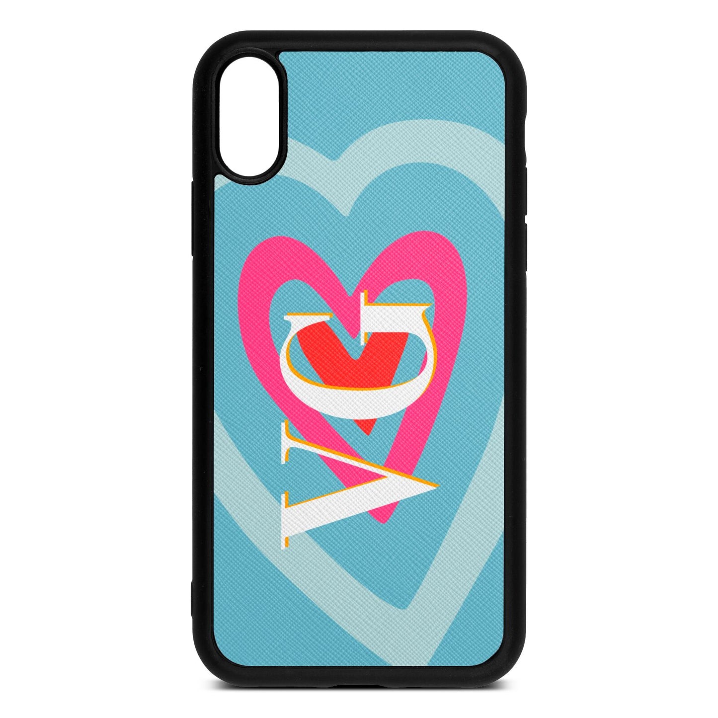 Personalised Initials Heart Sky Saffiano Leather iPhone Xr Case