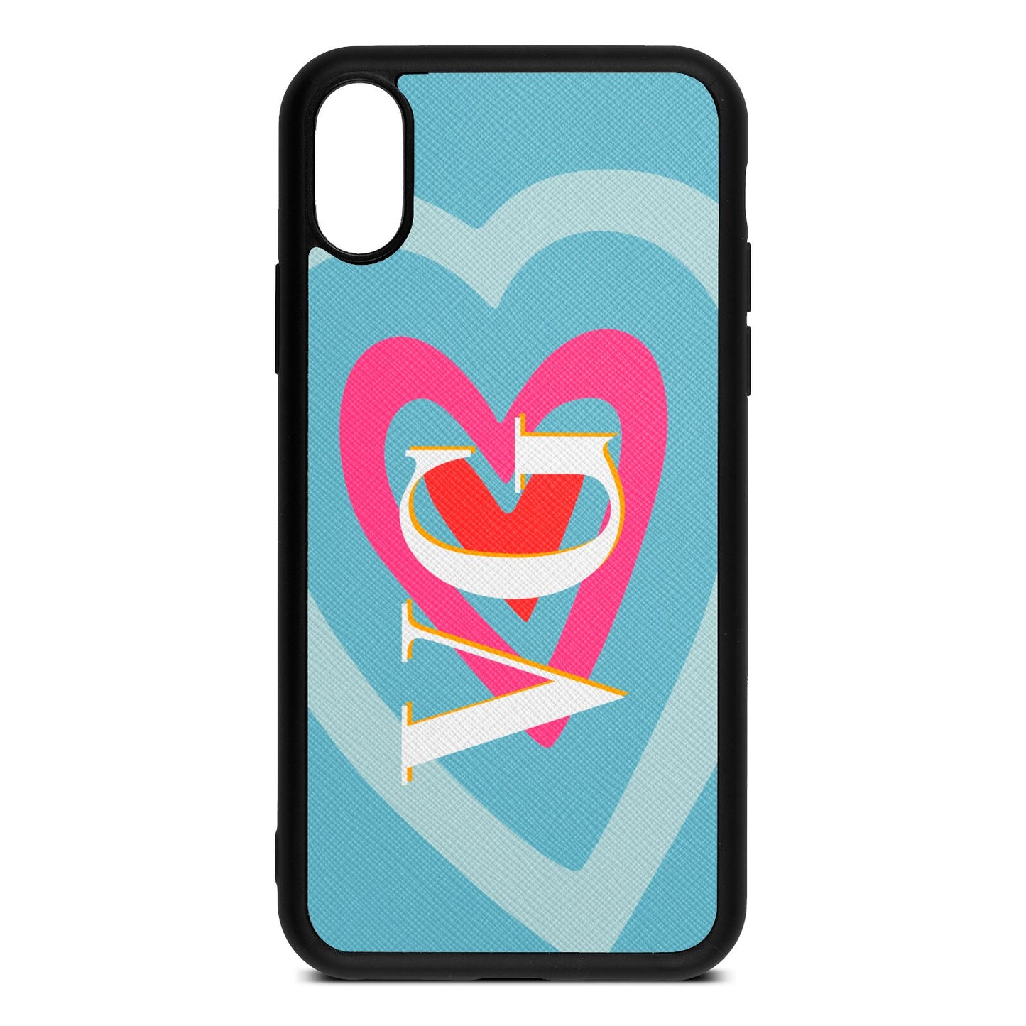 Personalised Initials Heart Sky Saffiano Leather iPhone Xs Case