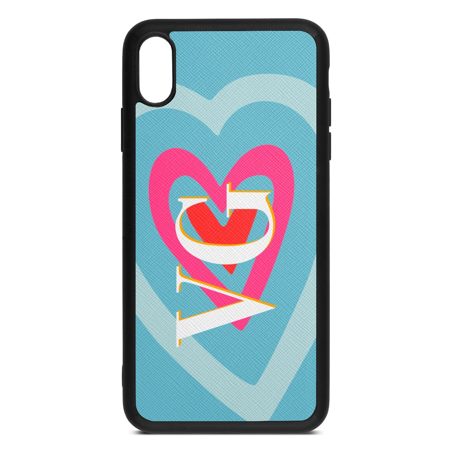 Personalised Initials Heart Sky Saffiano Leather iPhone Xs Max Case