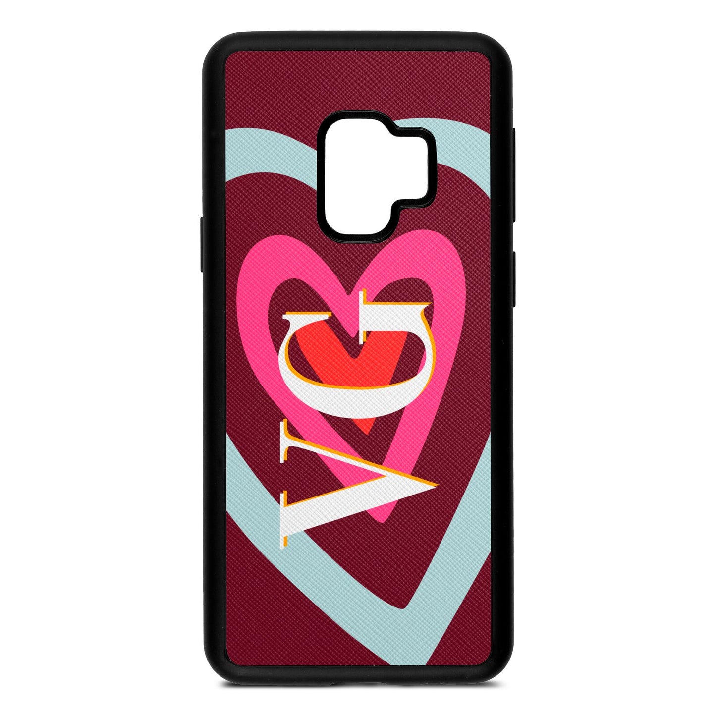 Personalised Initials Heart Wine Red Saffiano Leather Samsung S9 Case