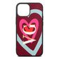 Personalised Initials Heart Wine Red Saffiano Leather iPhone 13 Mini Case