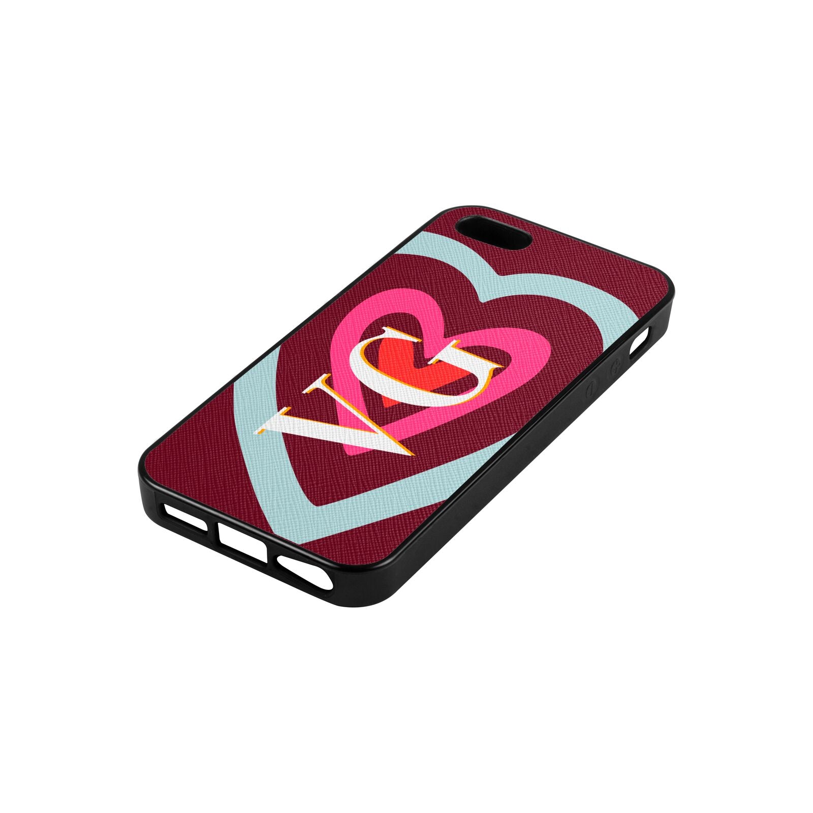 Personalised Initials Heart Wine Red Saffiano Leather iPhone 5 Case Side Angle